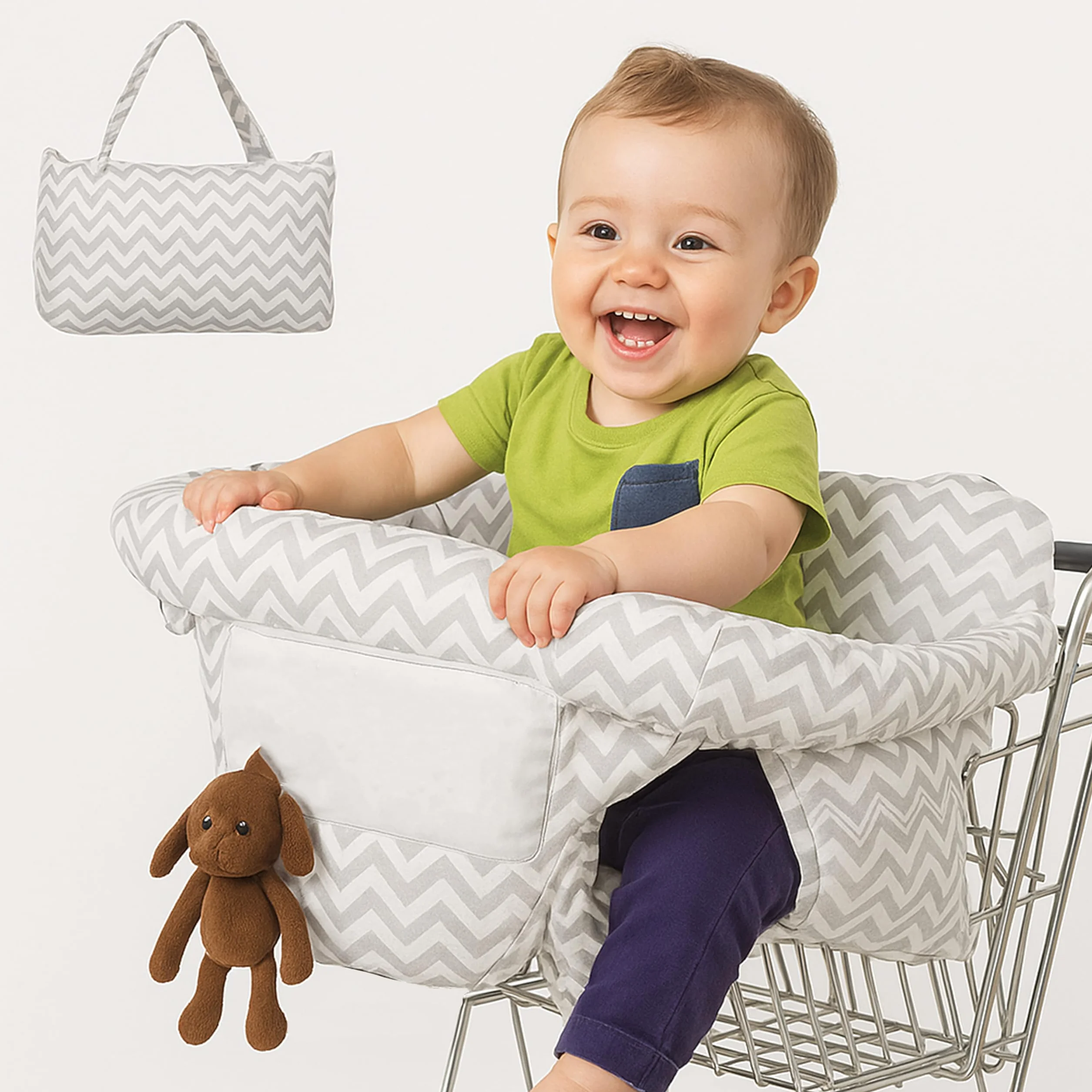 PlayGround® Cuscino per Seggiolone da Supermercato, Carrello della Spesa - Proteggi Seggiolino Copertura Carrello Bambino Portatile - Confortevole e Morbido - Lavabile in Lavatrice