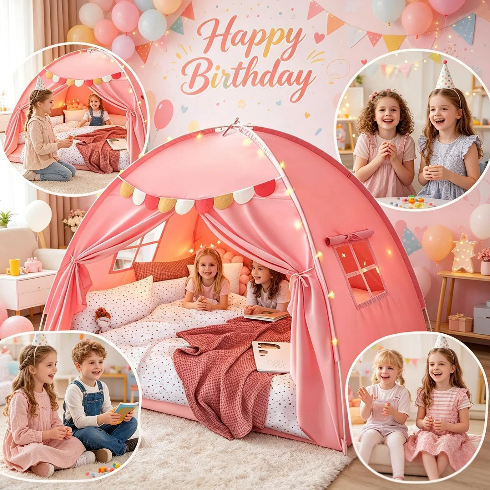Tenda Bambini Con Baldacchino Spazio Privato Portatile Oscurante | Tenda per materasso singolo per il Soggiorno la Cameretta dei Bimbi il Giardino il Campeggio la Lettura il