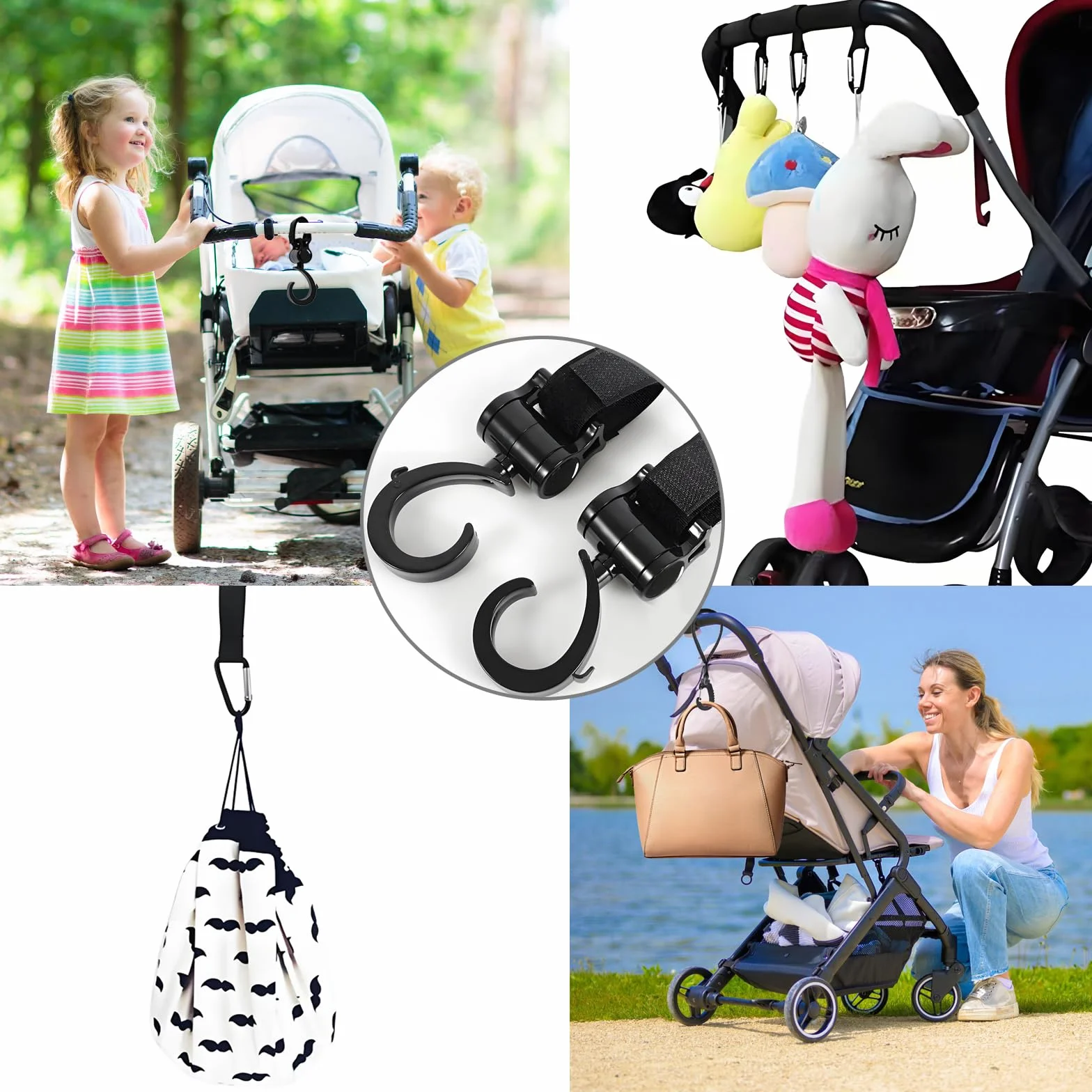 6 Pezzi Nero Ganci Passeggino Antiscivolo, Gancio Passeggino Universali Gancio Passeggino per Borsa Rotanti Ganci Borsa Passeggino di Leggero per Passeggino Amaca Borsa Passeggino