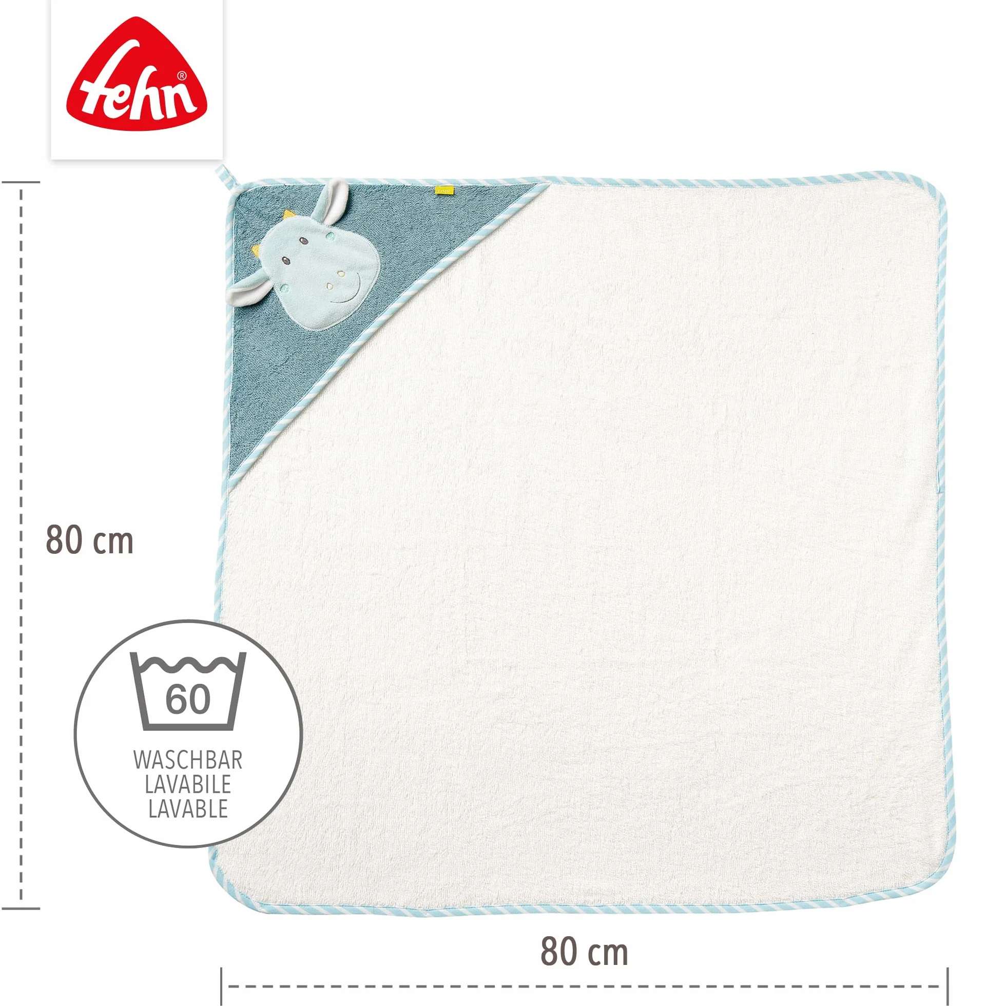 Fehn Asciugamano con cappuccio drago – poncho da bagno in spugna con cappuccio e simpatico motivo drago – assorbente e morbido – per neonati e bambini a partire da 0 mesi
