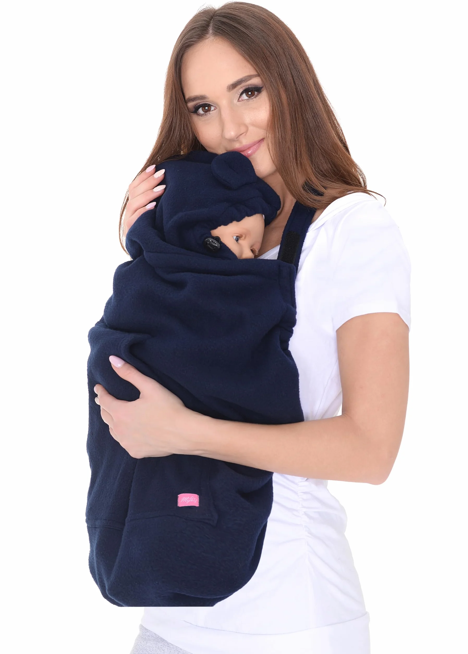 Mija 4023 - Custodia universale per portabebè/fazzoletti da porteggio/cappuccio (Blu marino/con uccelli)