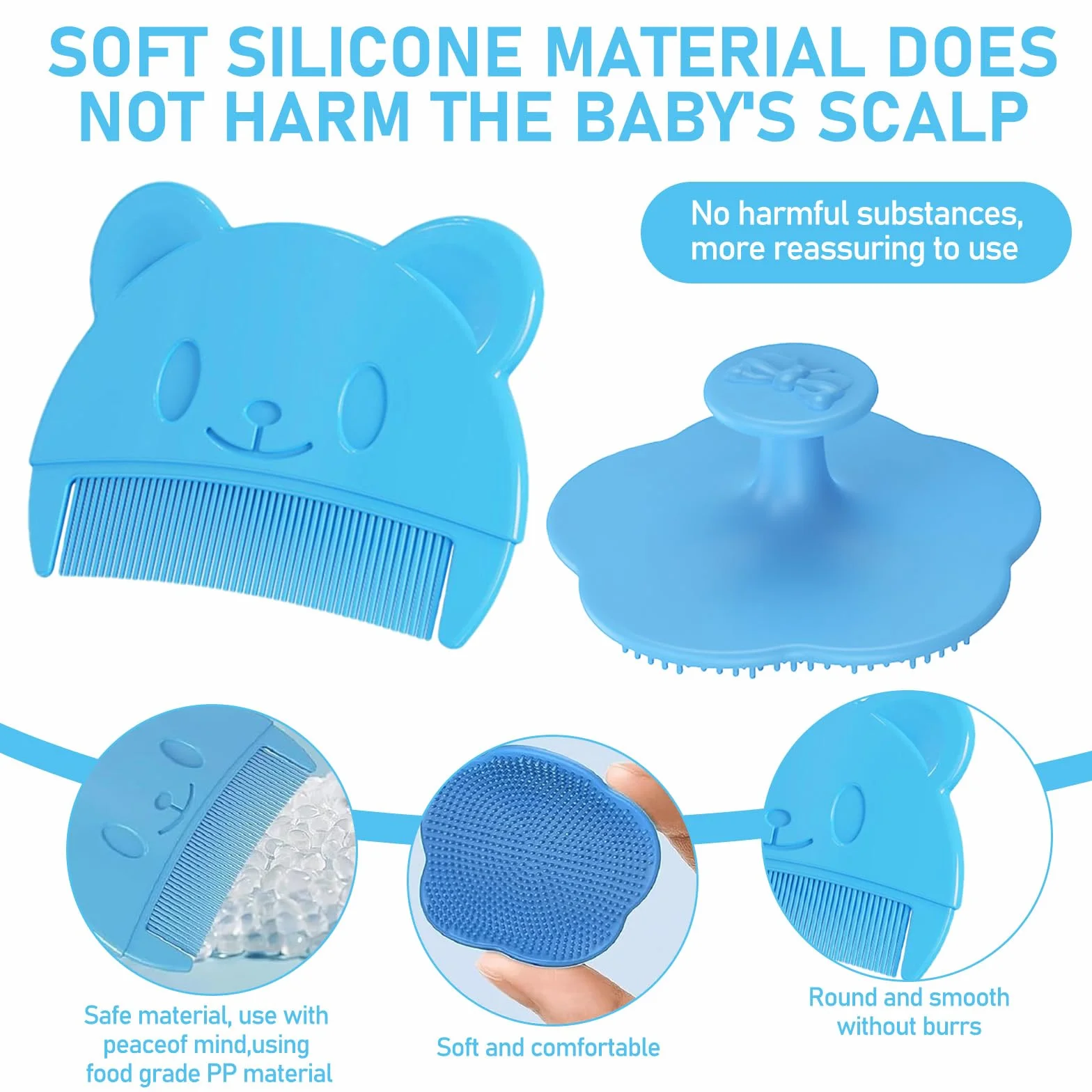 4 Pezzi Spazzola per La Rimozione Della Crosta di Latte Pettine Crosta Lattea Neonato Spazzola per Bambini in Setole Morbide Pettine Neonato Adatto per baby shower(blu)