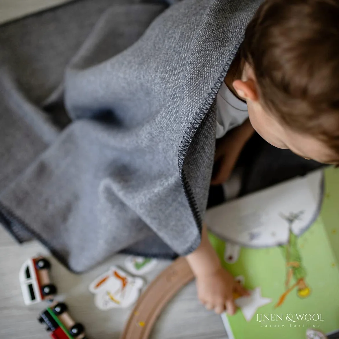Linen & Cotton Morbido e Caldo Doppia Faccia Coperta Bambini Copertina Neonato Prima Coperta Santino - 100% Lana Merinos Superfine, Grigio (90 x 140 cm) per Carrozzina Culla Passeggino Lettino Viaggio