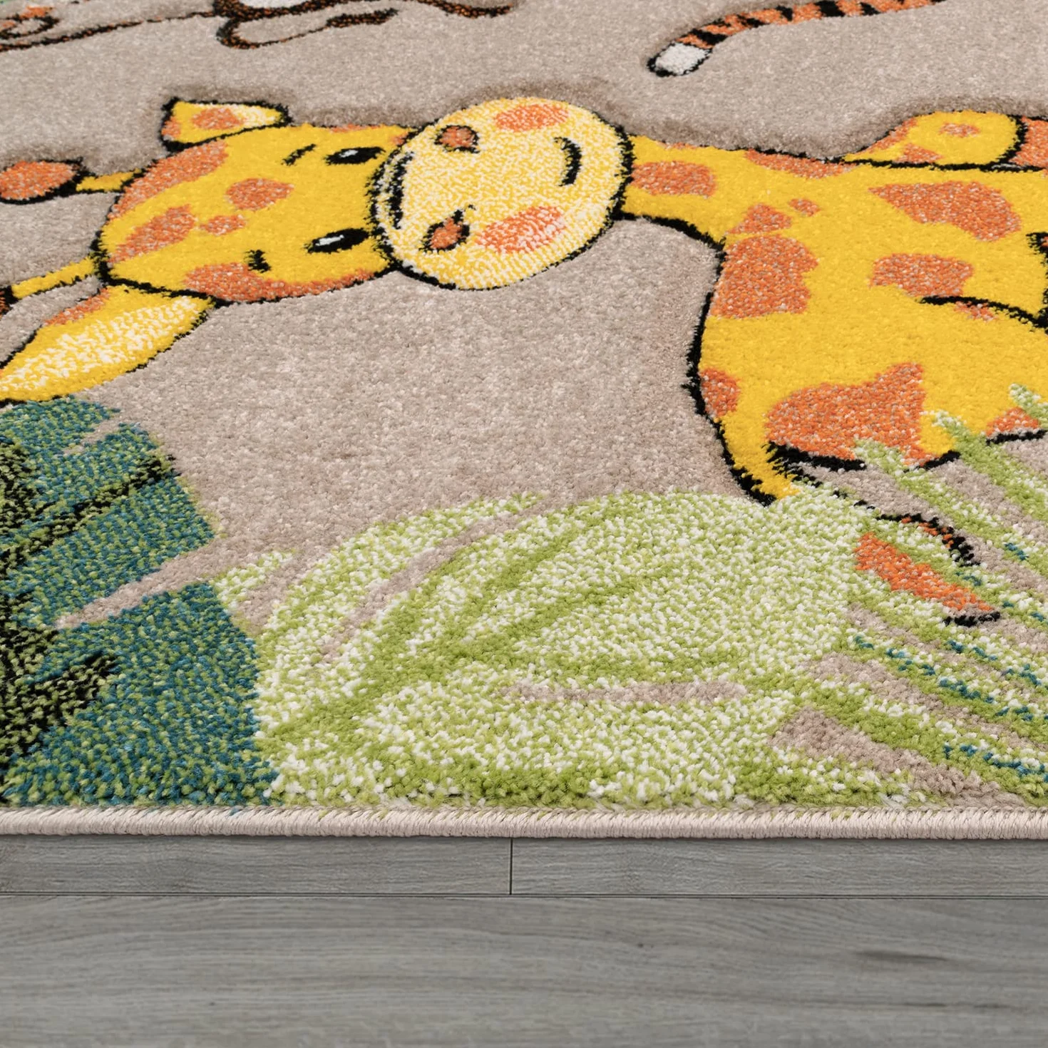 Paco Home Tappeto per bambini, giungla con animali, beige e crema, Dimensione:80x150 cm