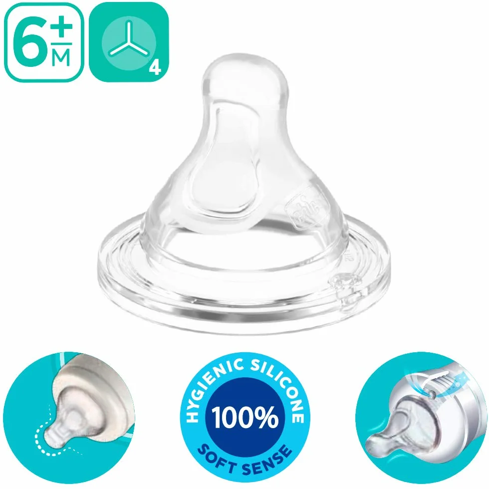 Chicco Perfect-5 - Set di 4 ciucci in silicone Soft Sense, taglia X Food Brei 6 mesi + Made in Italy