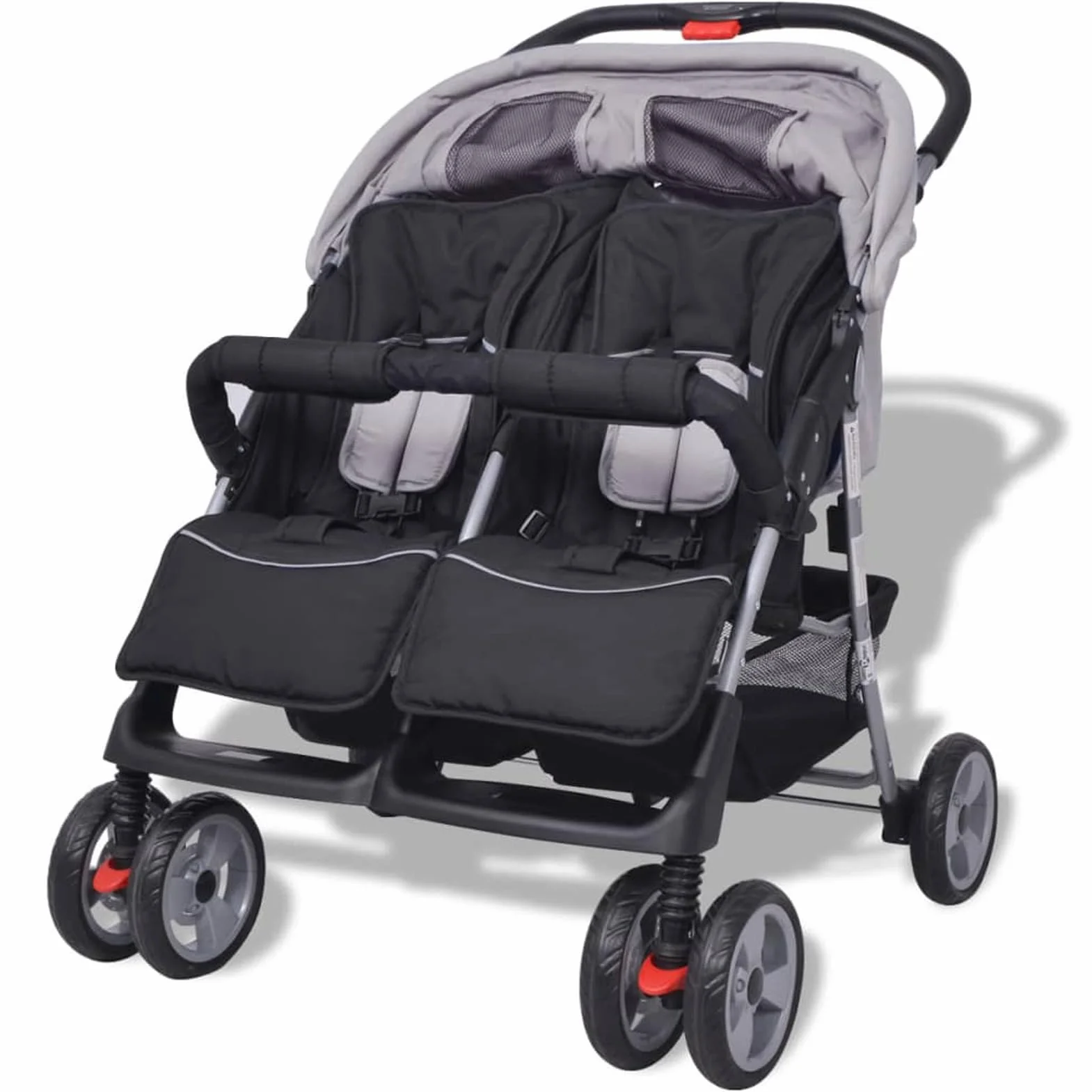 LAPOOH Passeggino Gemellare in Acciaio Grigio e Nero,Bebè e Bimbi,Trasporto Bebè,Passeggini(SPU:10110)