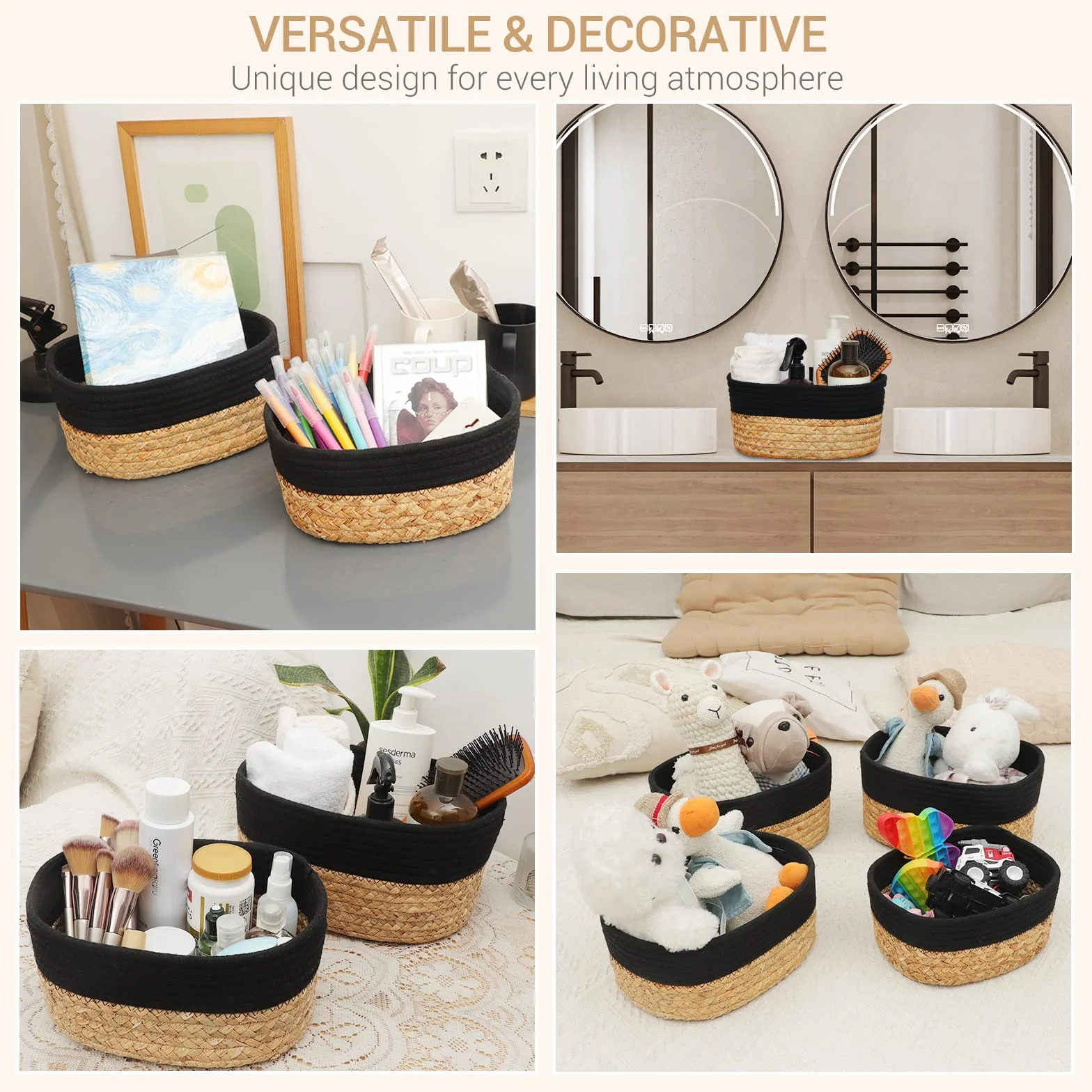 Lannvan Set di 4 Cestini Portaoggetti,Cestino Portaoggetti in Corda di Cotone e Giacinto d'acqua per Bambini Bambina,Impilabile Organizer Fasciatoio,Cesto Portaoggetti Ceste Portaoggetti per Bagno