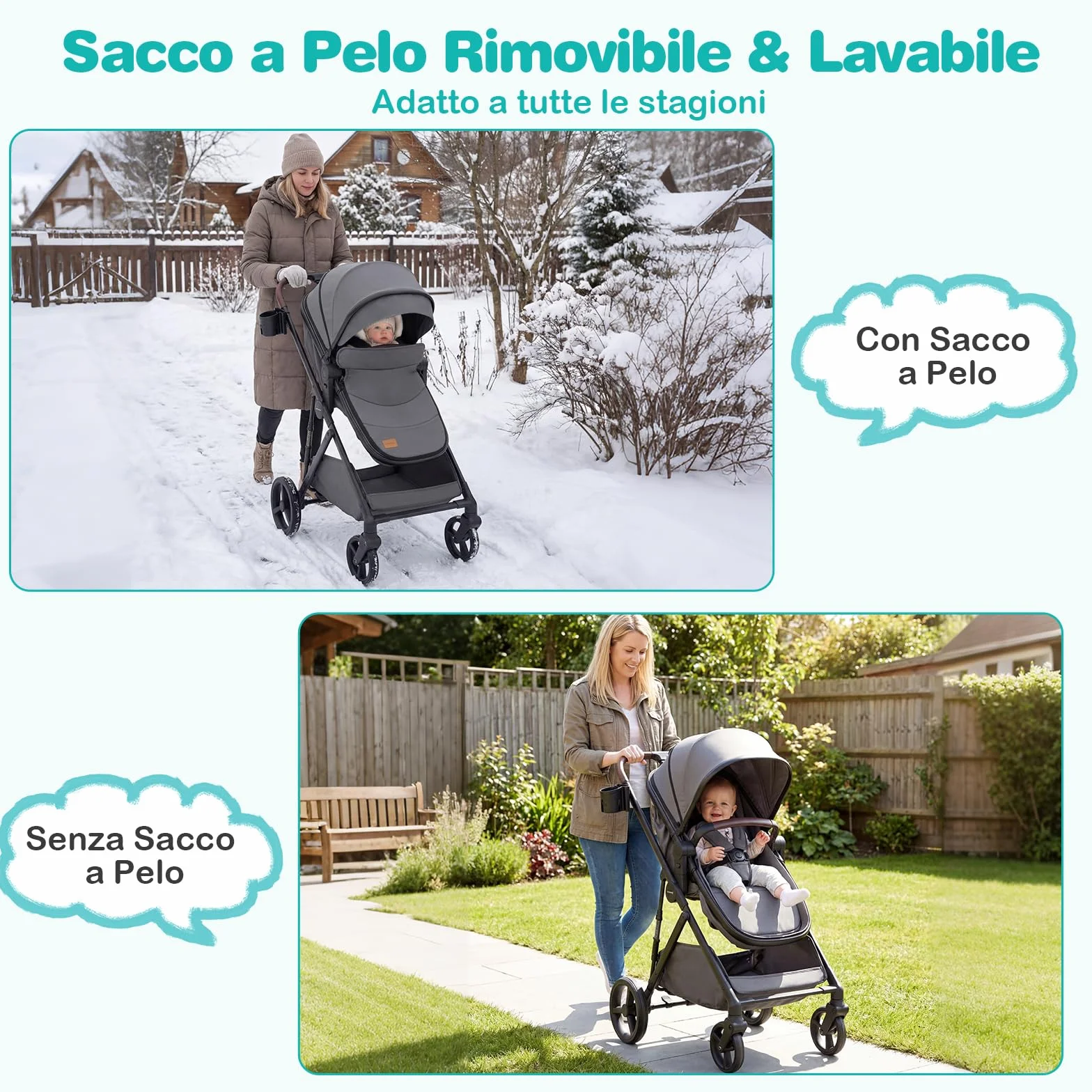 COSTWAY 2 in 1 Passeggino Leggero Pieghevole per Bambini, con Schienale Regolabile, Sedile Reversibile, Tettuccio, Cestello Portaoeggetti, per Neonati per 0-36 Mesi (Grigio)