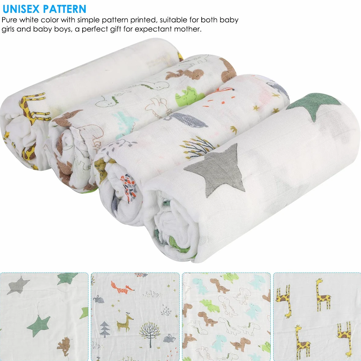 4 pz/Lotto Mussola Bambino Swaddle Coperte Neonato Ricezione Coperte Avvolgere per Ragazzi Ragazze 47 x 47 Pollici (#C)