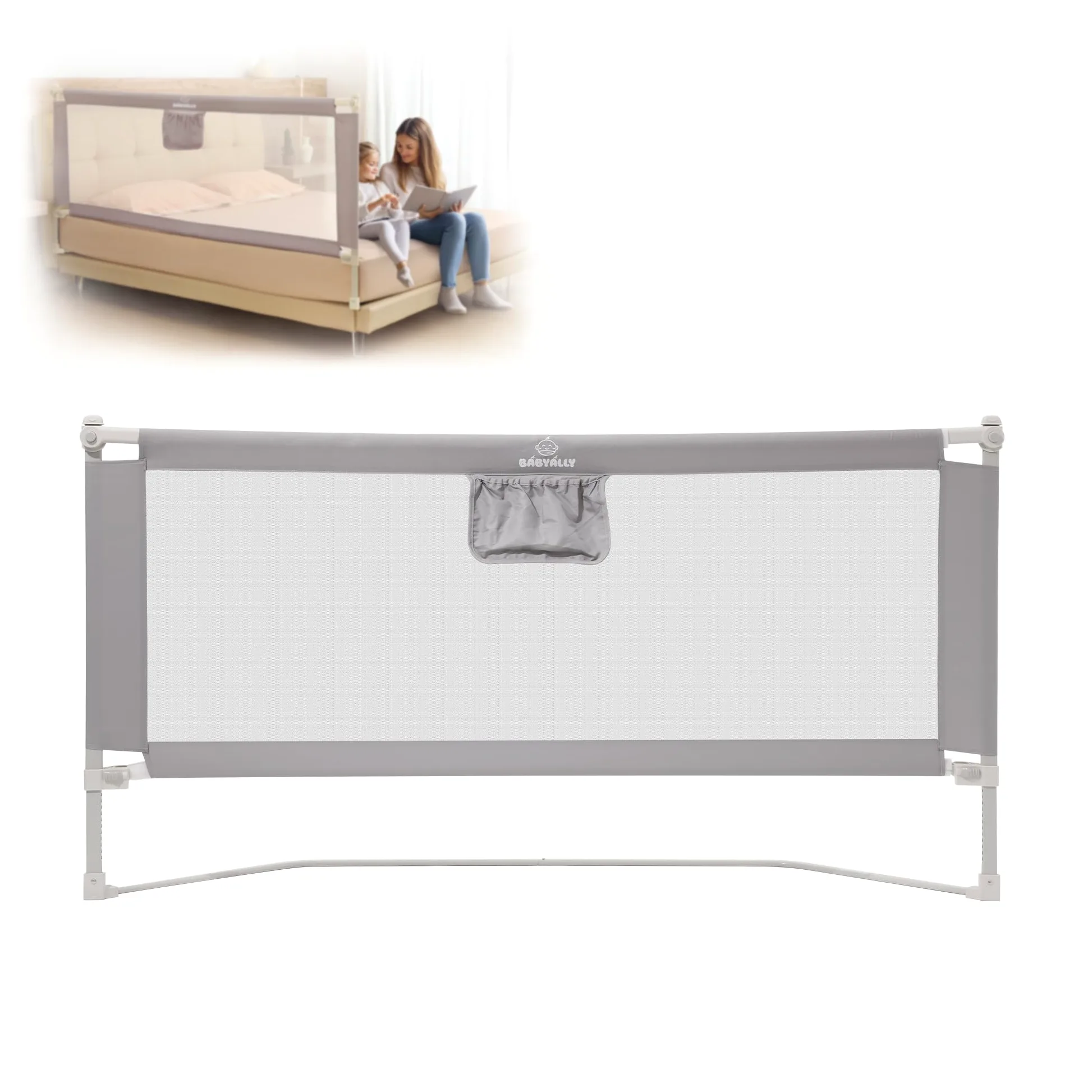 Sponda Letto Bambini 180 cm, Universale Barriera Protettiva Bambini Barriera Letto - Installazione Rapida in 3-5 Minuti, Grigio