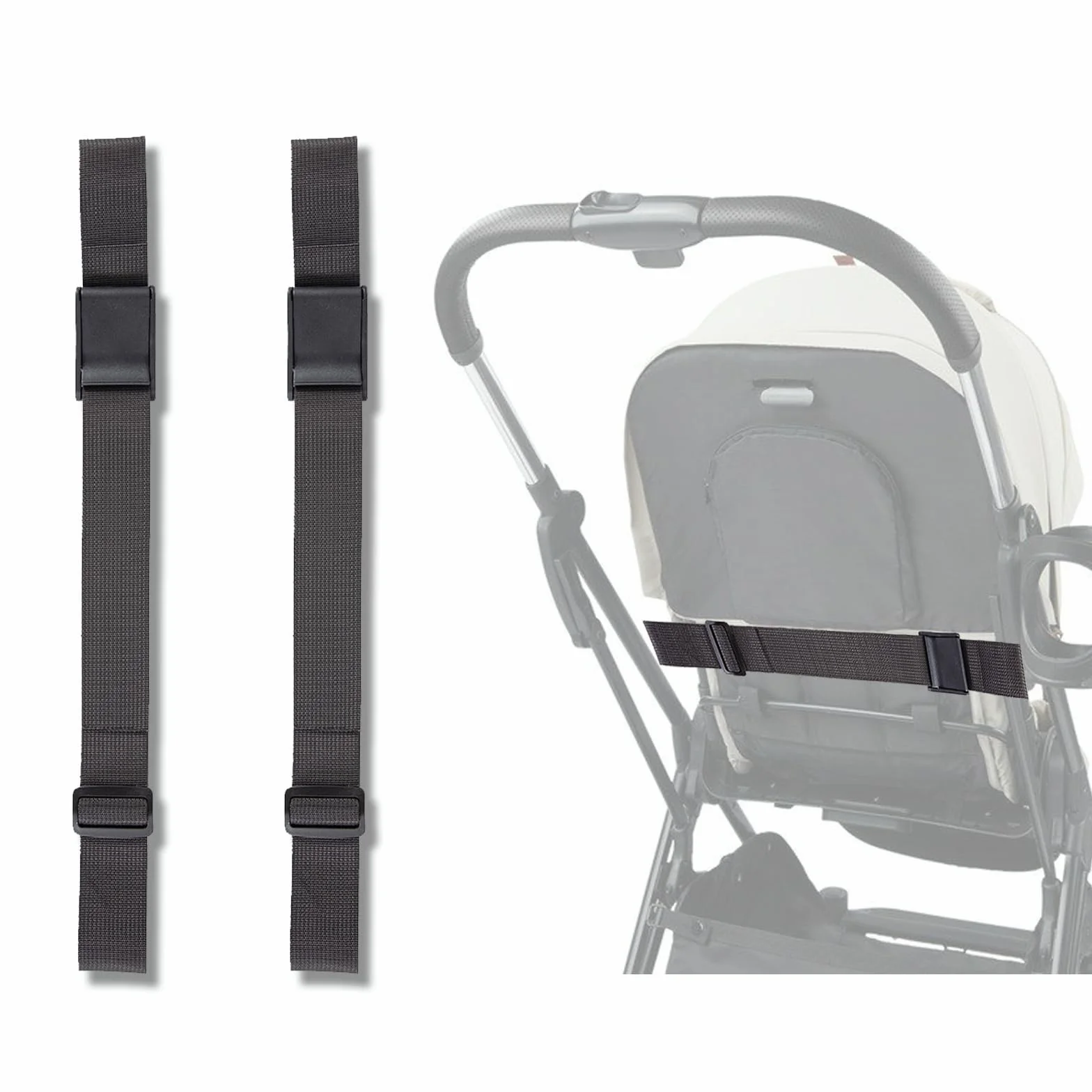 2 cinghie per passeggino da erigere (nero), universali, Sit Me Up, rimorchio per bicicletta per bambini, cintura per seggiolino per bambole, compatibile con passeggini Yoyo ecc