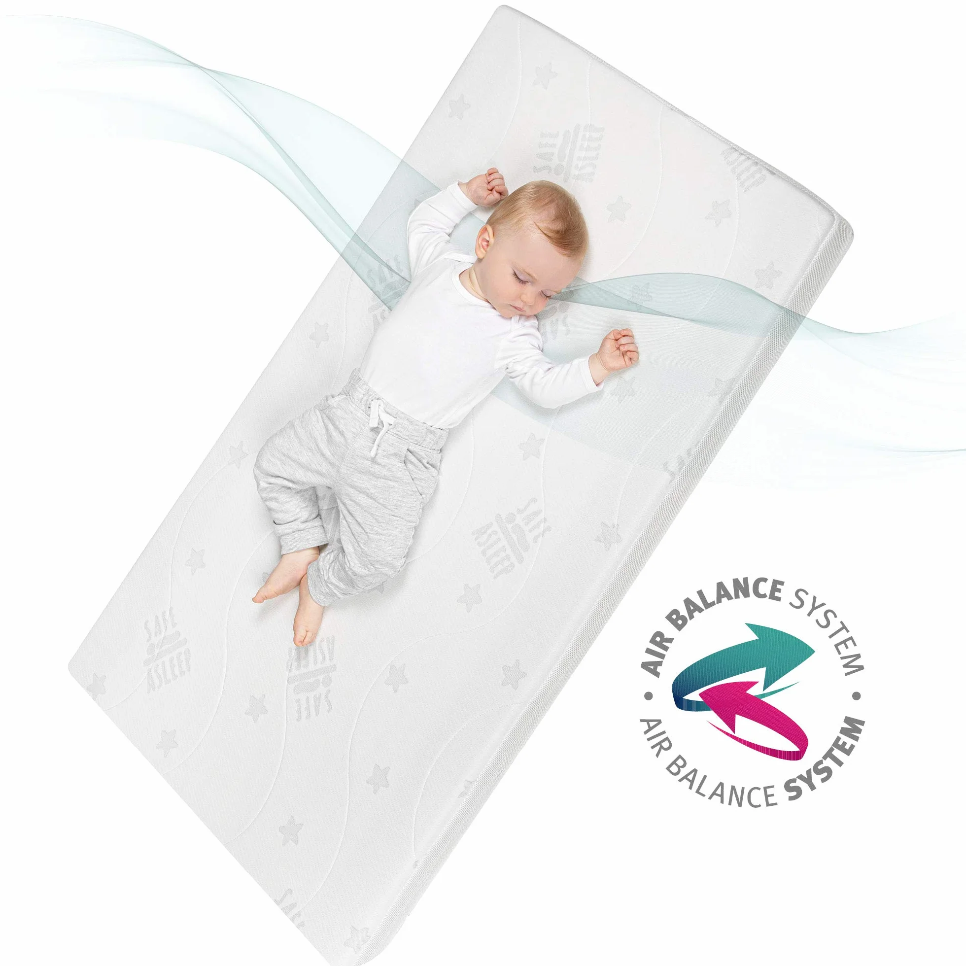 roba Materasso per Lettino safe asleep - Serie Air Balance Plus - 60 x 120 x 9 cm - con Zip - Sfoderabile e Lavabile - Trapuntato e Traspirante - Bianco