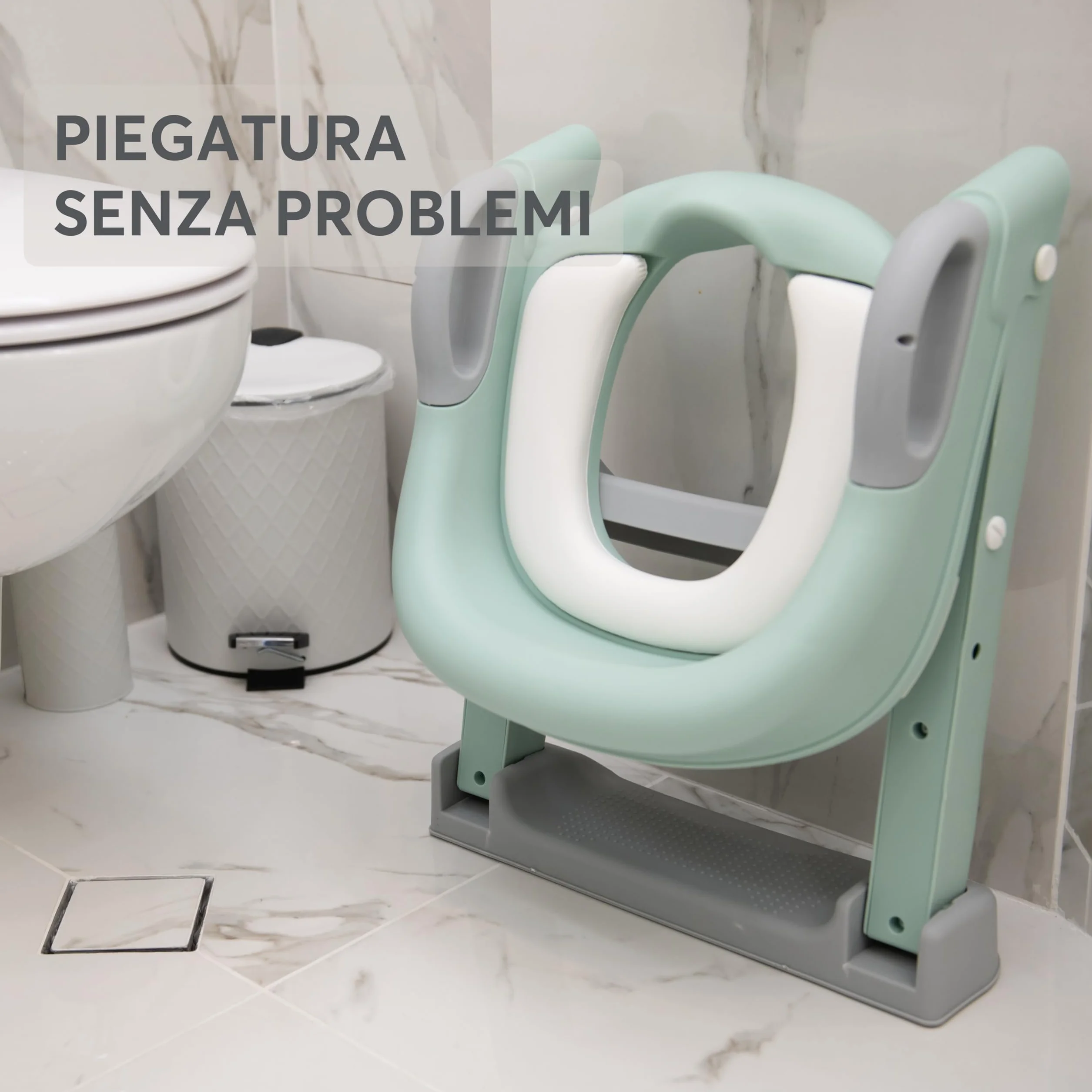 KikkaBoo Riduttore WC bambini con scaletta LEA, Educatore da toilette, Pieghevole e regolabile, Design anatomico, Imbottitura morbida rimovibile, Maniglie, Antiscivolo, 18+ mesi, Grigio