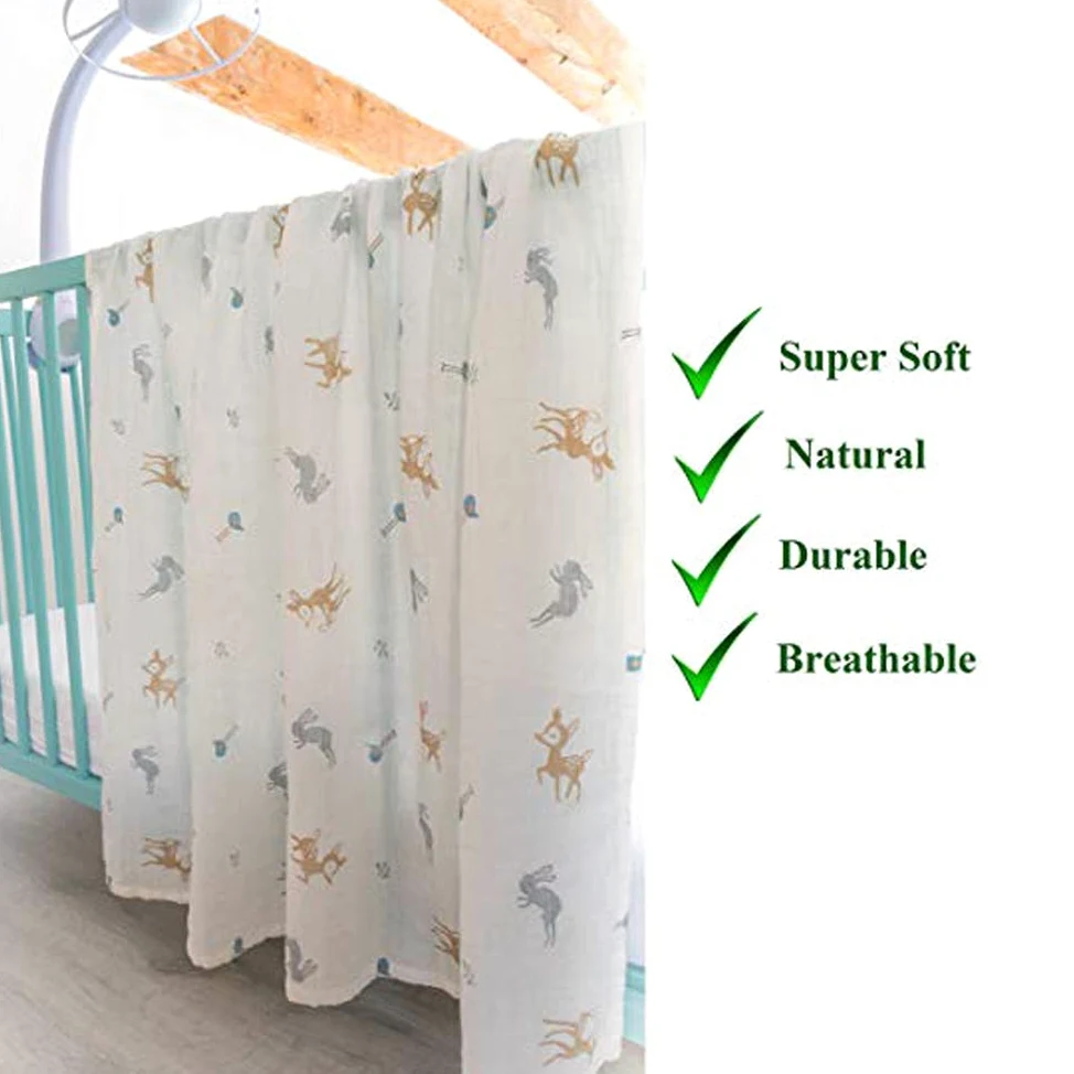 Bambino Swaddle Coperta mussola, 47x47 (3 Pack)"Fox & Deer & Girafe Stampa" Organic mussola di cotone Copertina per per i ragazzi e le ragazze, panni del Burp & Passeggino Copertina
