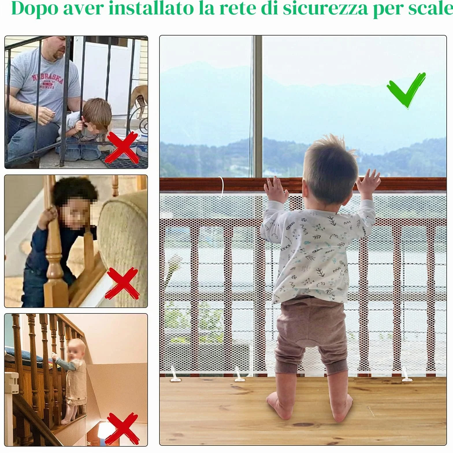 Rete di sicurezza per bambini, rete di protezione per balcone e scala, 300 x 90 cm, robusta, regolabile, recinto per scale, barriera di sicurezza in rete per gatti e giocattoli, bianco