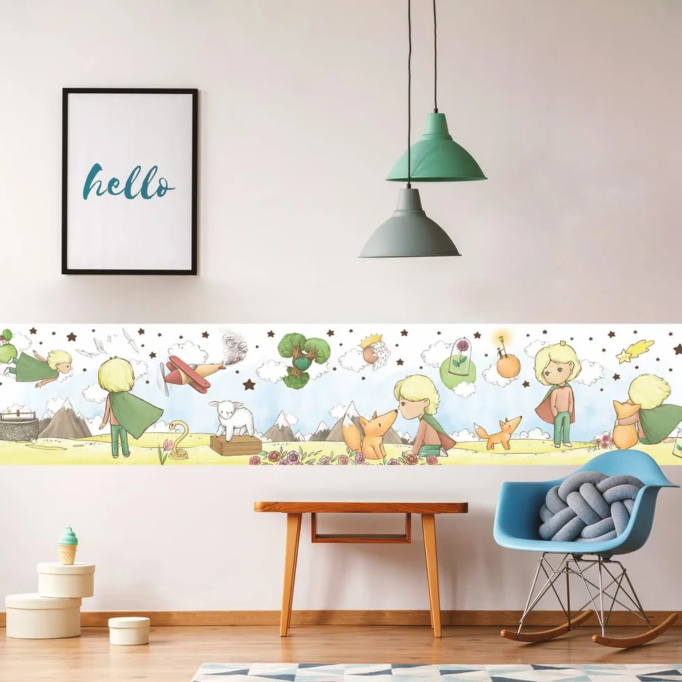 kina - SM0044 Adesivi Murali Fasce per Camerette Bambini - Grafica Il Piccolo Principe Greche Protezione e Decorazione Pareti Rivestimento Mobili Tavoli e Armadi 30x130 cm