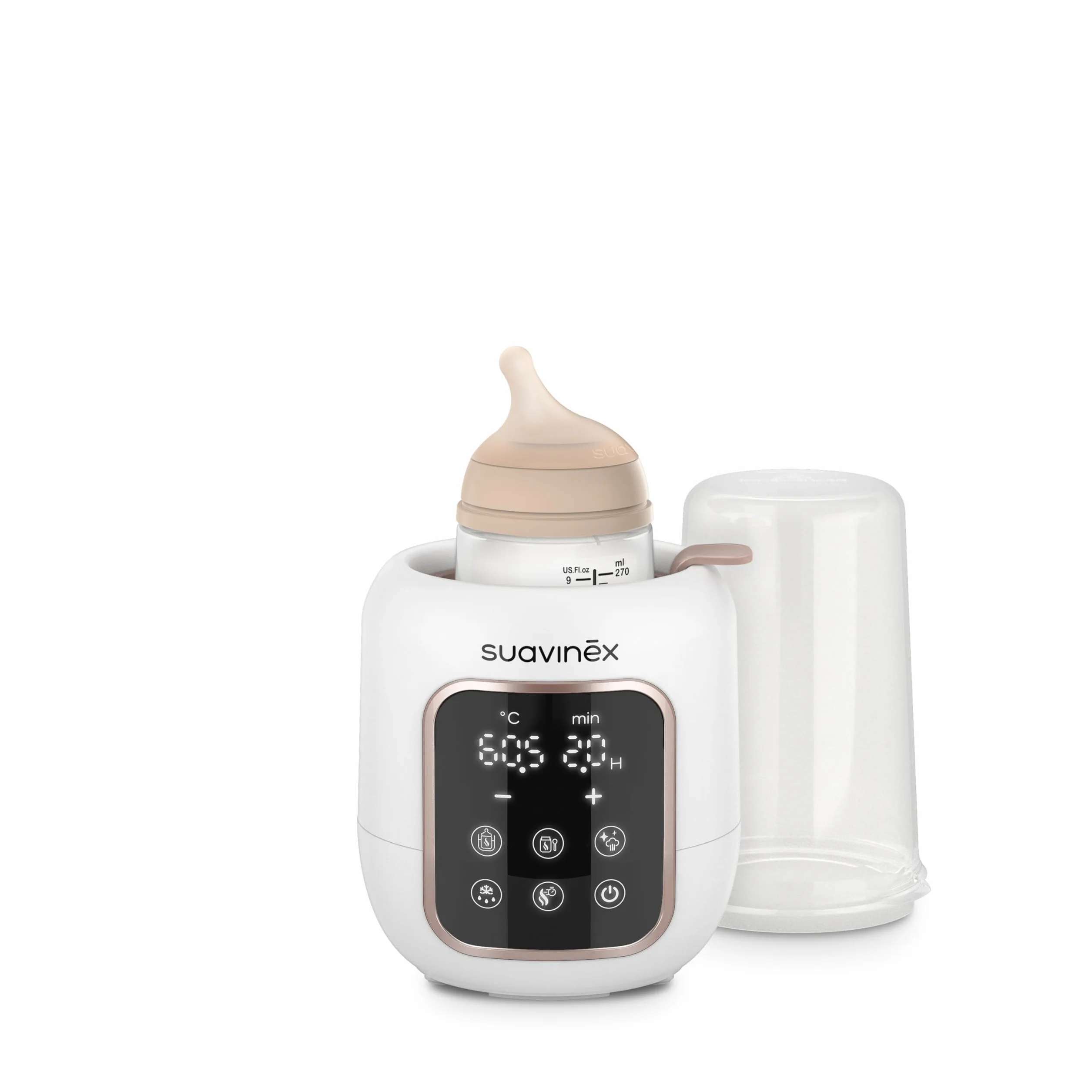 Suavinex, Scaldabiberon e Sterilizzatore 2 in 1, Sterilizza biberon e ciucci, Scalda e Scongela Biberon, Latte Materno e Omogeneizzati, con Modalità Rapida e Spegnimento Automatico, Facile da Usare