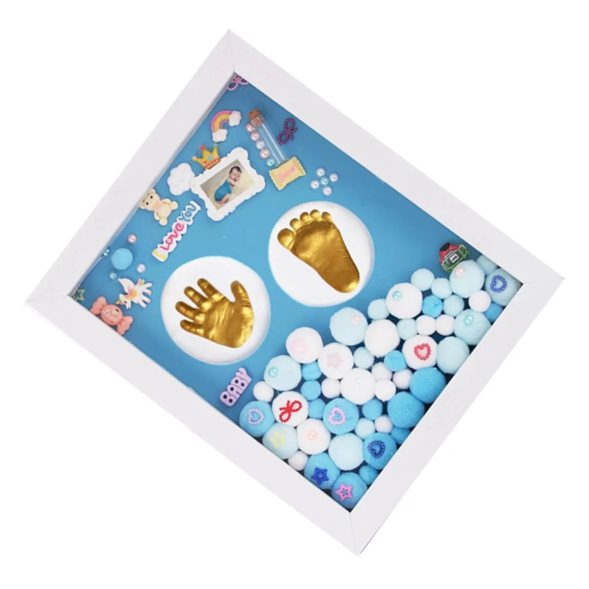 iplusmile Kit Nascita Cornice per Foto Milestone Impronte Mano e Piede in Acrilico Oro per Bambina Regalo Originale e Decorazione Muro