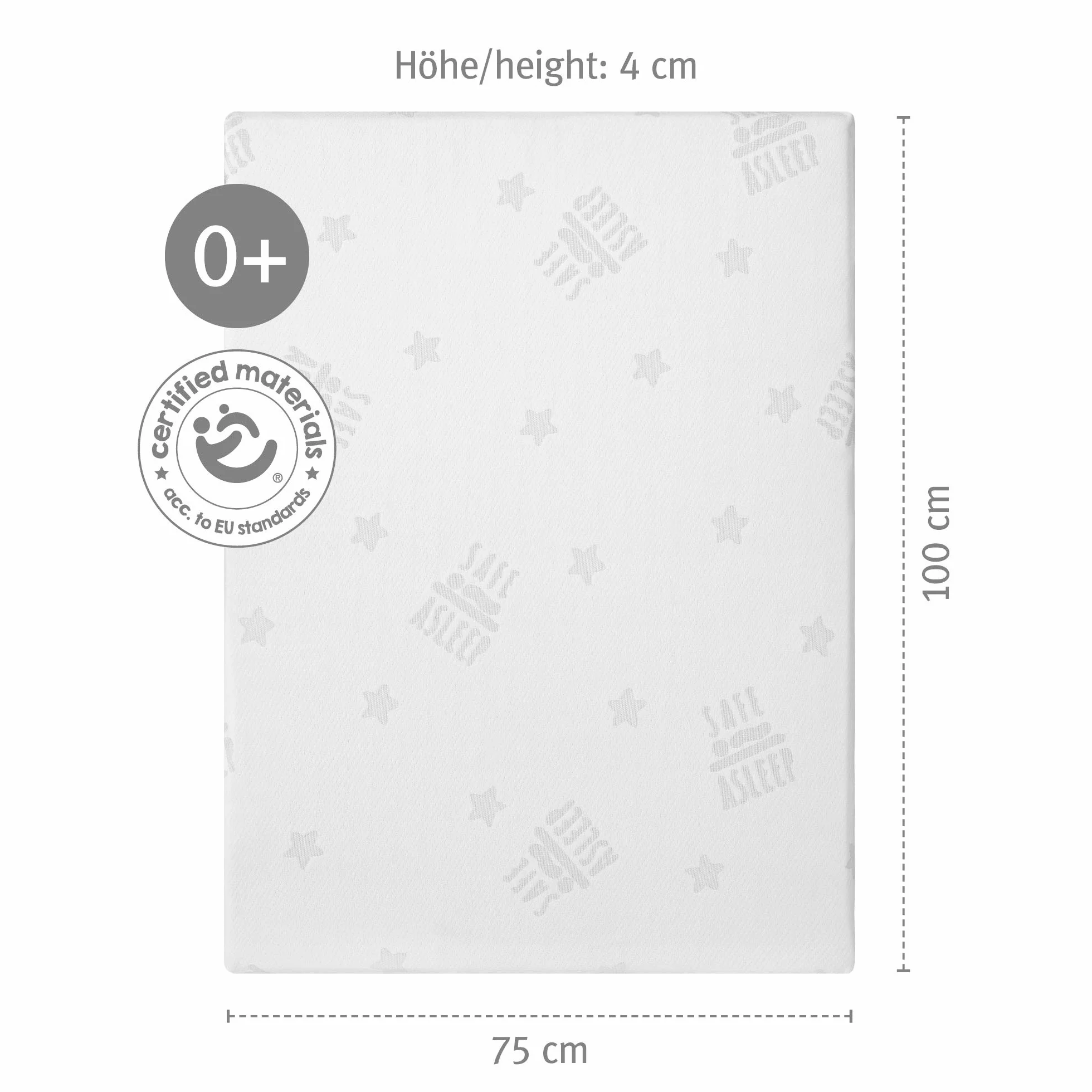roba Materasso per Box safe asleep Air, Rettangolare, 75 x 100 cm, Rivestimento in Jacquard, Imbottito, Sfoderabile e Lavabile, con Zip, Bianco