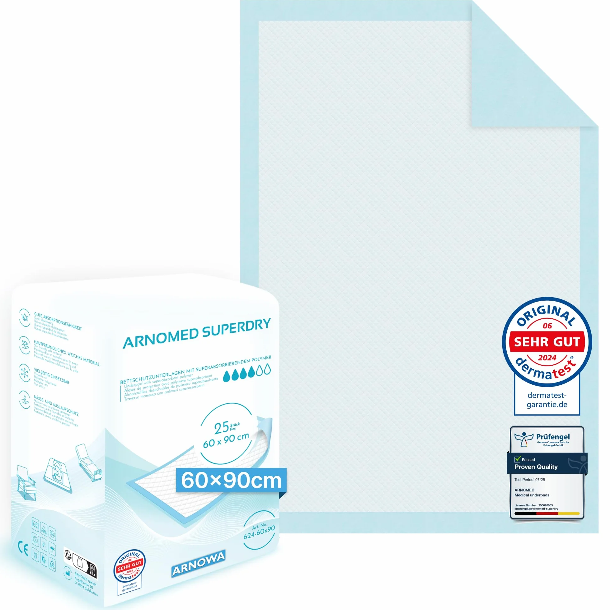 100x ARNOMED assorbente per incontinenza monouso leggero, assorbente 60x90cm, fasciatoio per neonati monouso, assorbente a 5 strati cellulosa, assorbenti per letto monouso, assorbente per incontinenza