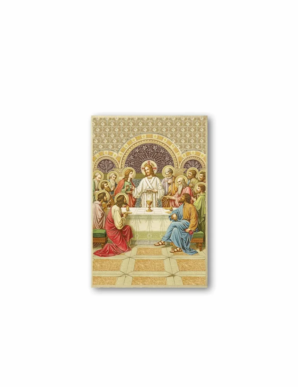 Fratelli Bonella | Quadro Sacro su legno MDF di pioppo 8mm con Mosaico in lamina dorata dell'Ultima Cena con Preghiera sul retro 10 x 15 cm | Made in Italy