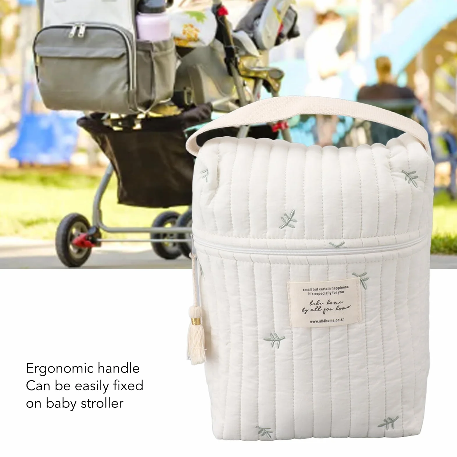 Borsa Pannolini Multitasca con Isolamento Termico, Organizer per Accessori, Cotone Naturale, per Viaggio e Picnic