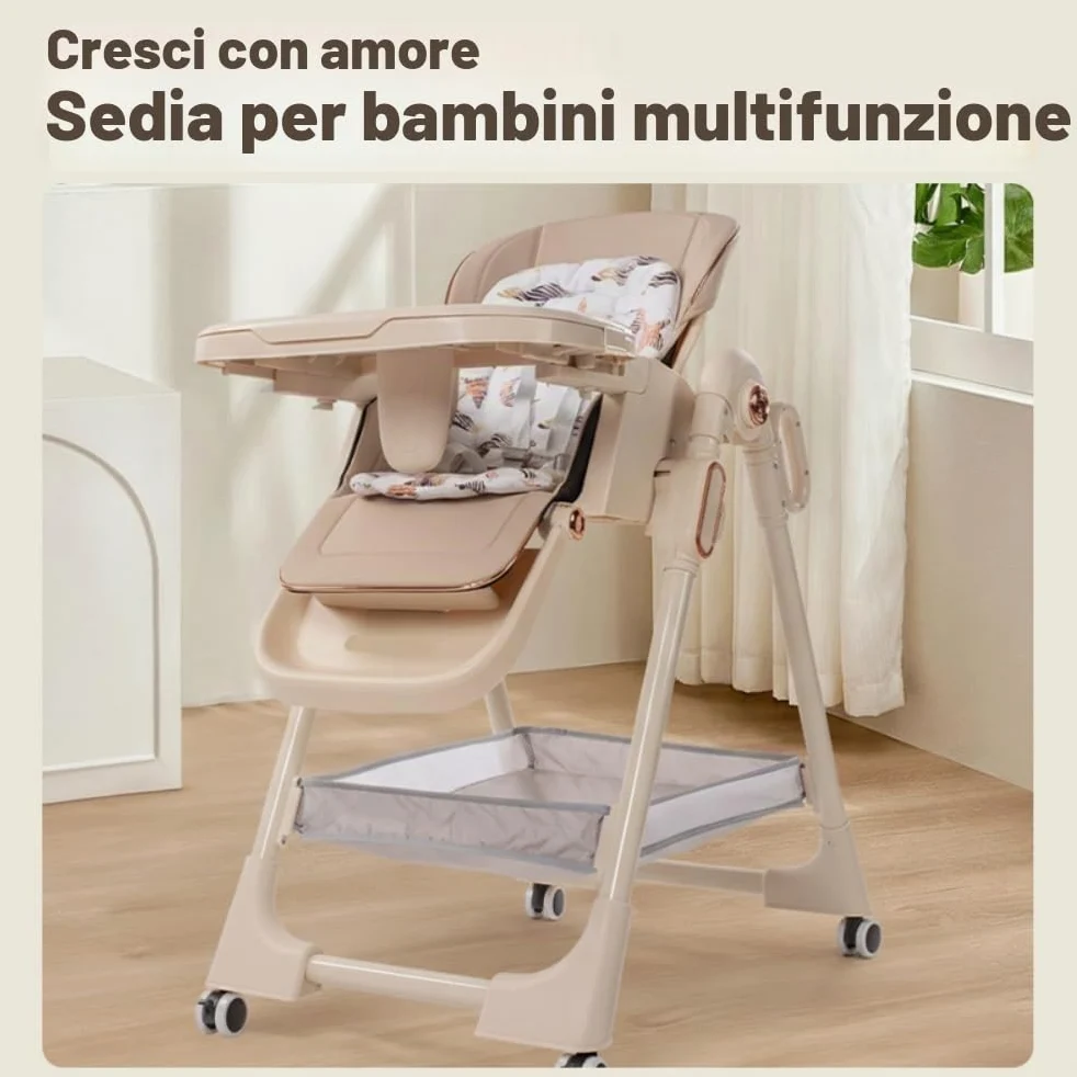 Seggiolone convertibile pieghevole per neonati e bambini,cachi | Diverse posizioni di reclinazione, superficie liscia semplice da lavare