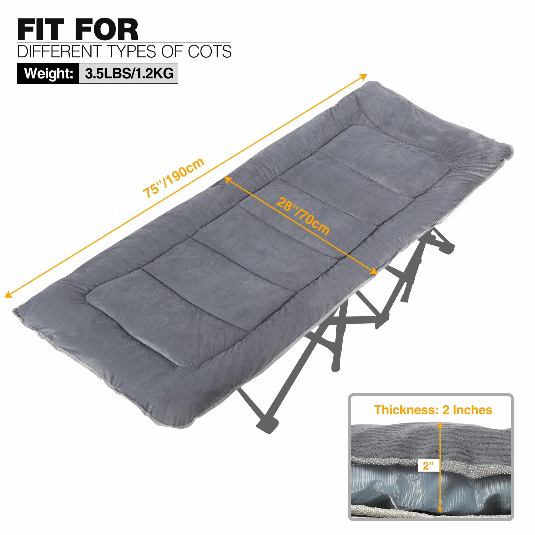 REDCAMP morbido cuscino da campeggio, letto pieghevole 190x70 cm, cotone spesso, imbottitura poliestere di alta qualità, grigio scuro