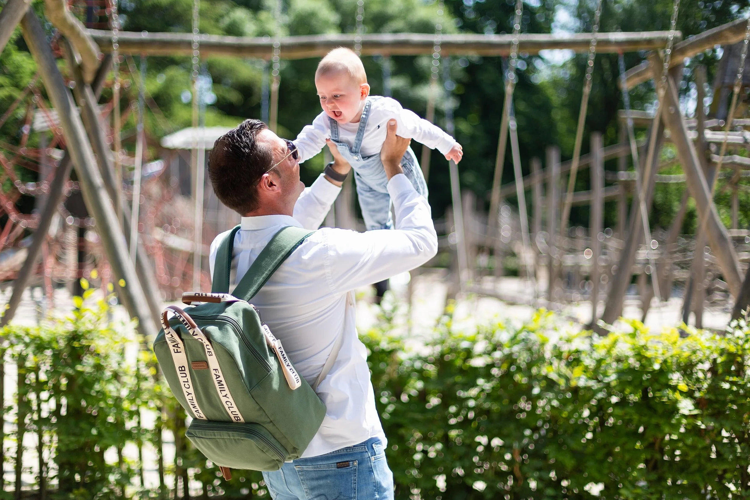 CHILDHOME, Zaino fasciatoio Family Bag Club, Grande capacità, Multifunzionale, Fasciatoio incluso, 11 scomparti, Tasche isolate, Passaggio per trolley, Gancio per passeggino, 20,5L, Verde