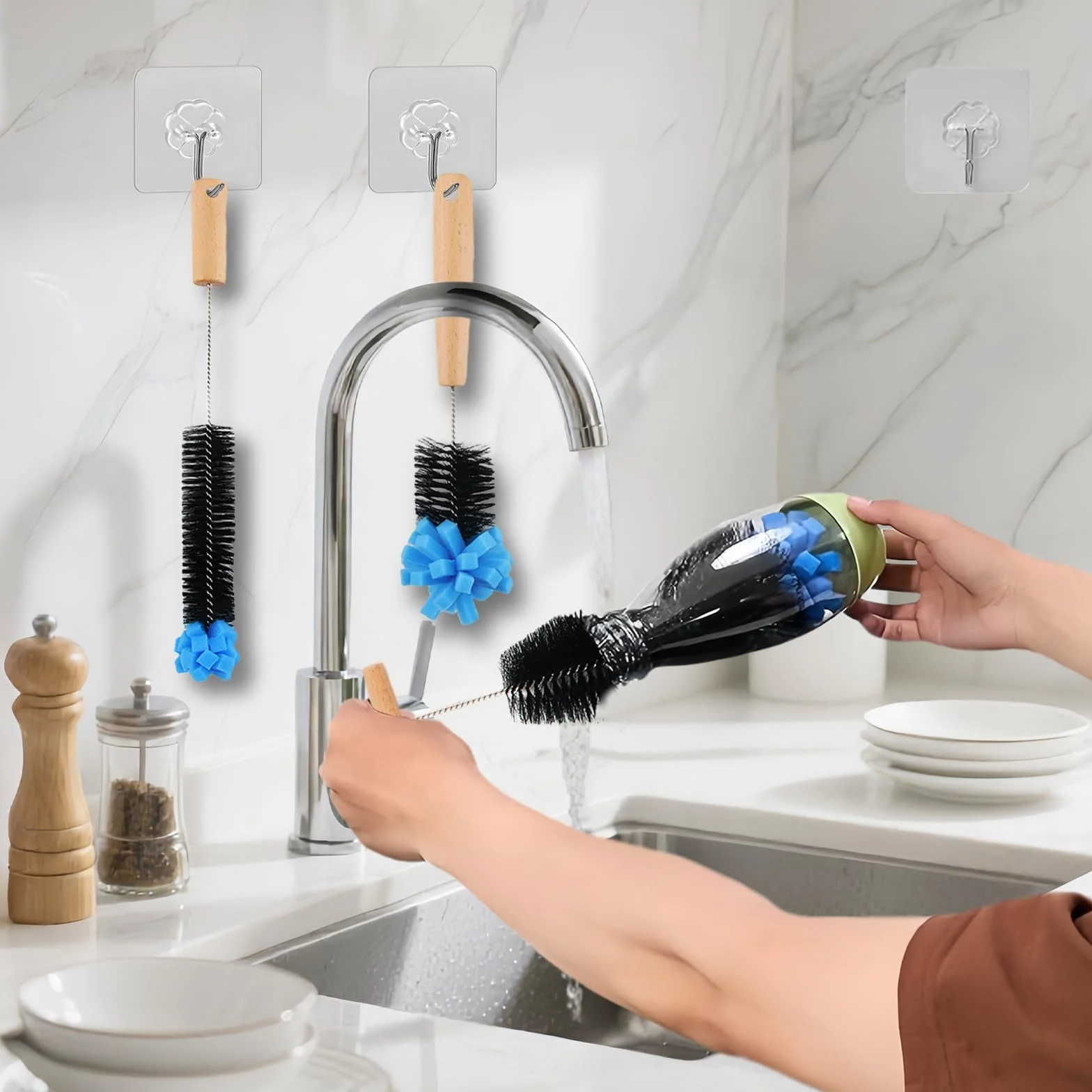 3 pcs Spazzole per Bottiglie, 35cm Spazzola per Lavare le Bottiglie di Vetro, dellyy Spazzola per Bottiglie Borracce, Spazzola per Bottiglie d'Acqua per Bottiglie di Vetro e Plastica