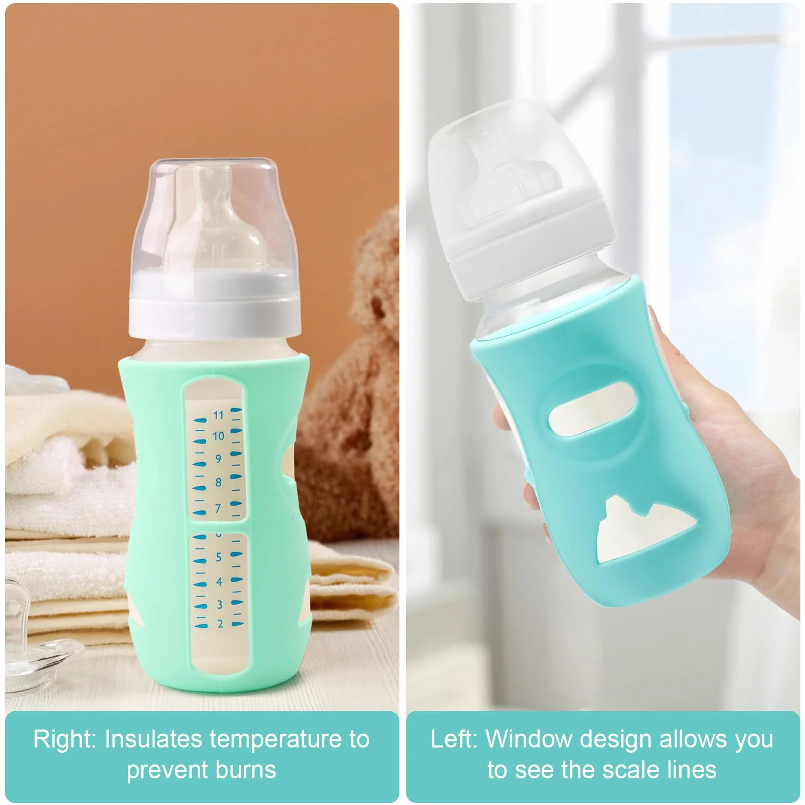 Confezione da 3 contenitori in silicone per biberon da 240 ml, infrangibili, copertura anti-goccia per biberon, adatti per bottiglie Philips Avent, senza Bpa (bianco/blu/verde)