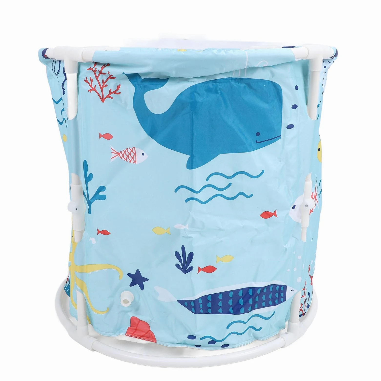 Vasca da Bagno Pieghevole in PVC con Tubo e Cuscino, per Adulti,