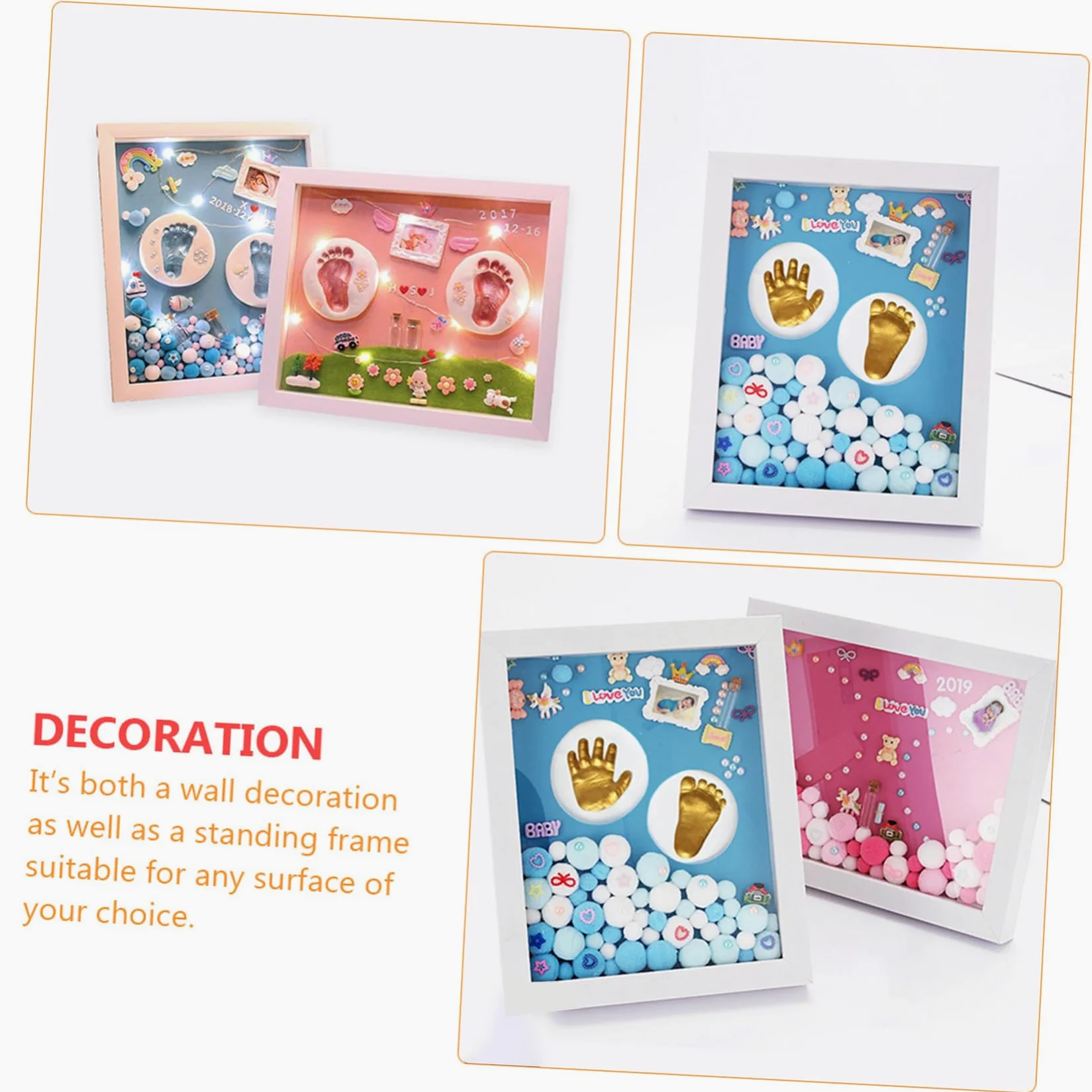 Kit Impronte Bimbi Oro Cornice Foto in Acrilico per Ricordi Nascita Neonata, Decorazione da Parete per Battesimo e Regalo Primo Compleanno