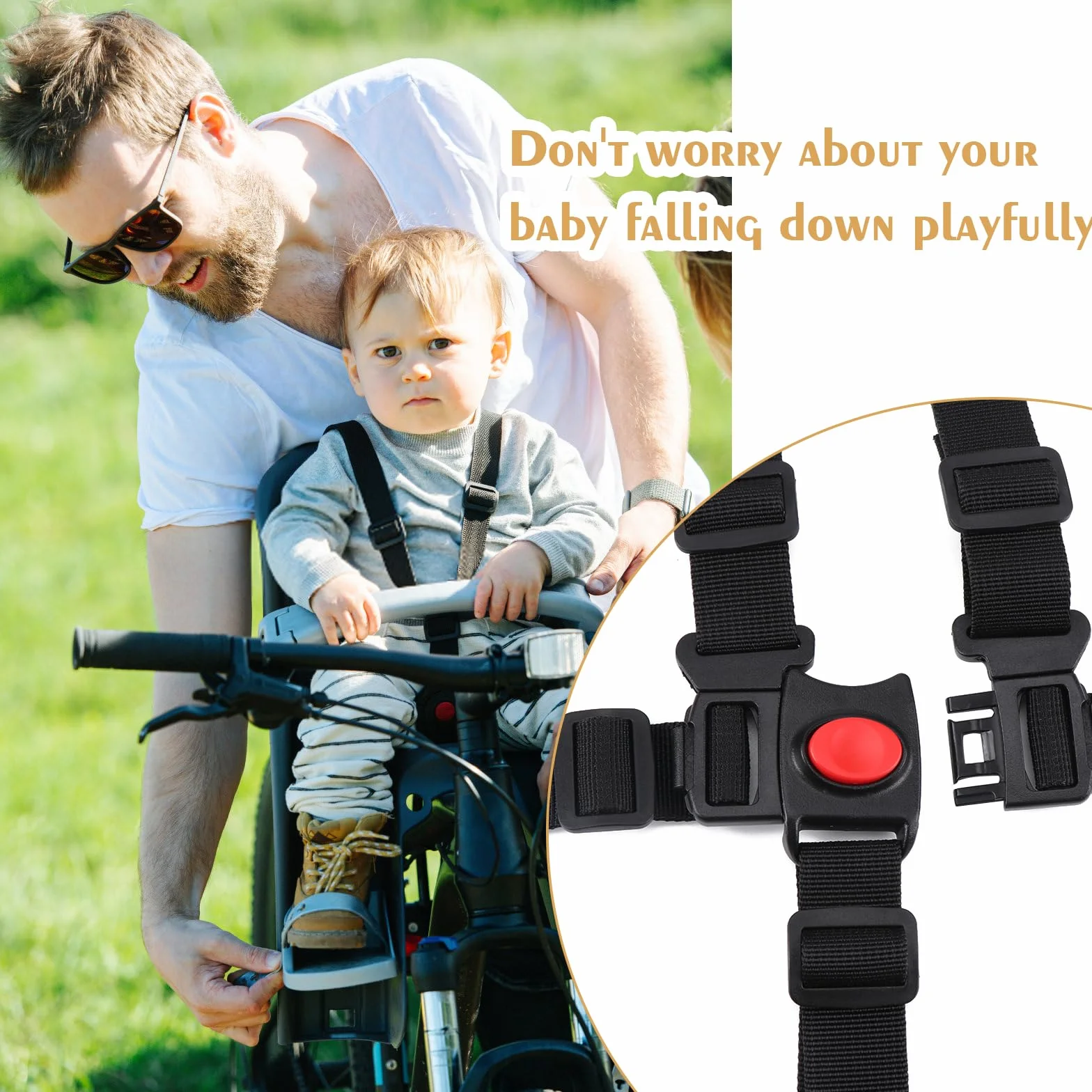 Cintura di Sicurezza per Bambini, Universale Cintura di Sicurezza a 5 punti Regolabile per Seggiolone Pappa, Passeggini, Sedie, Ganci per Biciclette