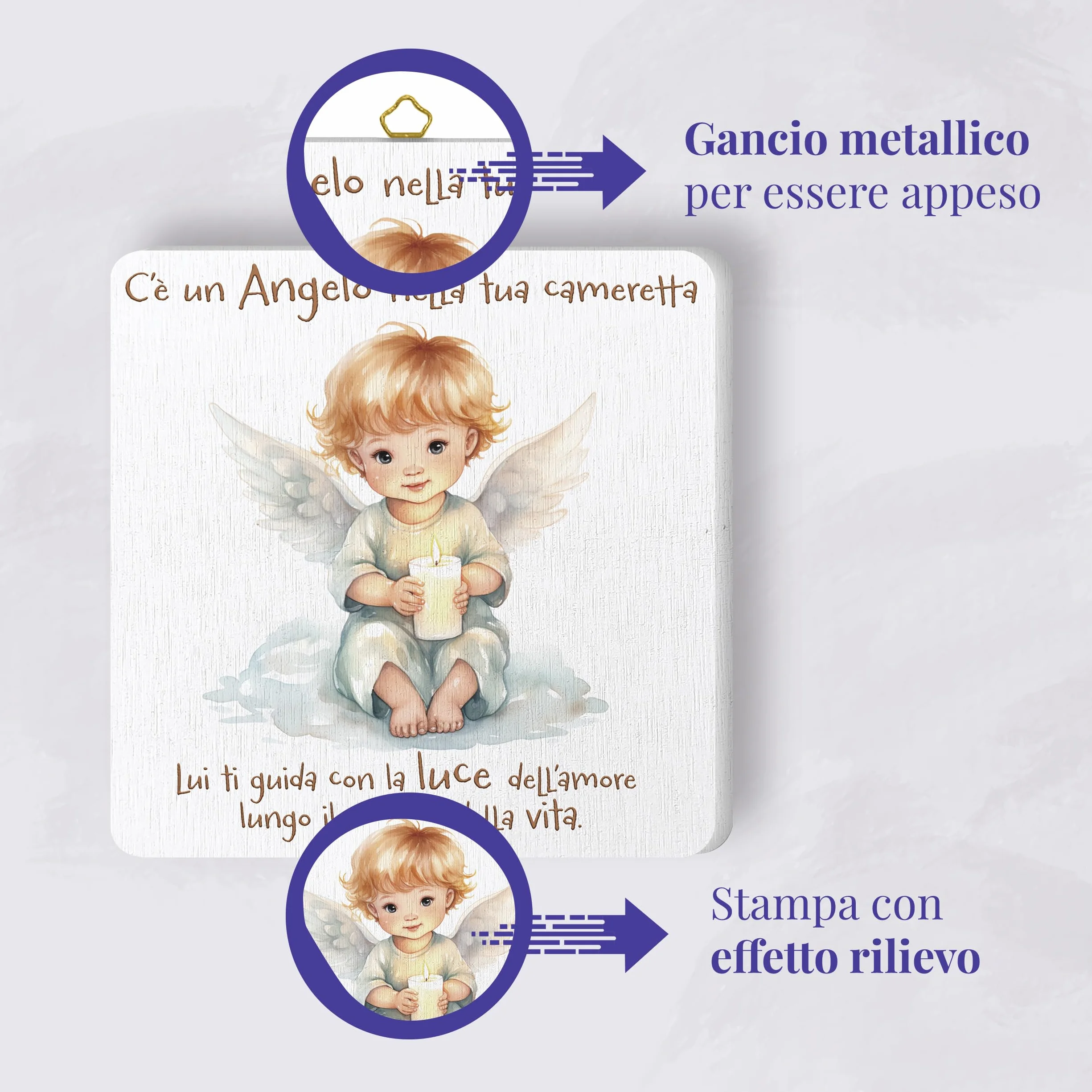 FRATELLI BONELLA - Quadro Angioletto con Candela per Bambini - Quadro in Legno 19x19 cm con Scatola Regalo - 100% Made in Italy