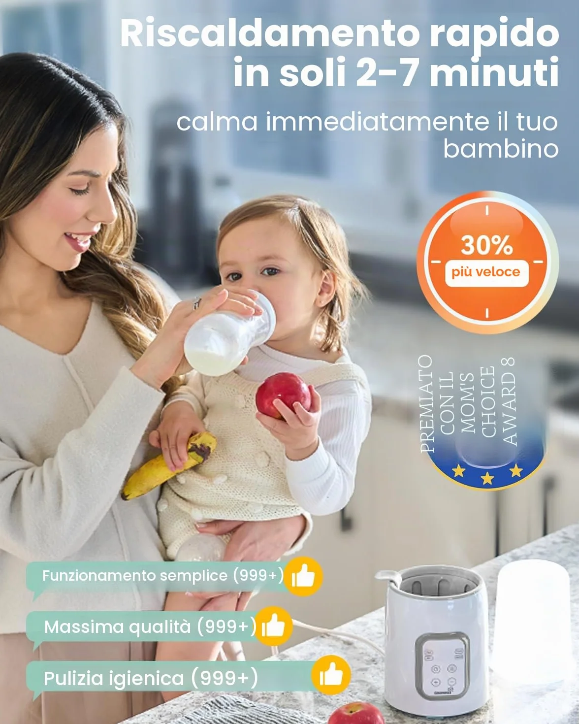 GROWNSY Scaldabiberon 10-in-1 Veloce con Timer per Latte Materno o Formula, Controllo Preciso della Temperatura, Funzioni di Scongelamento, Sterilizzazione, Mantenimento Caldo e Riscaldamento Pappe