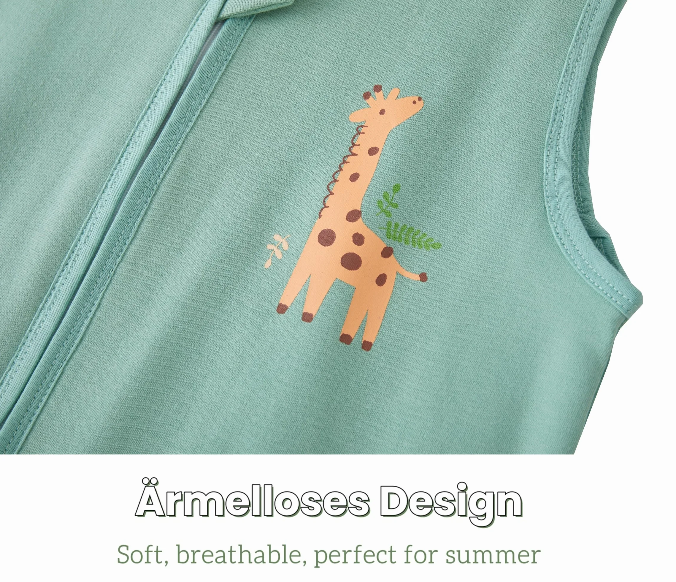 Chilsuessy Sacco nanna estivo per bambini piccoli, senza maniche, per l'estate e la primavera, 100% cotone, verde chiaro + giraffa, altezza 130 – 150 cm