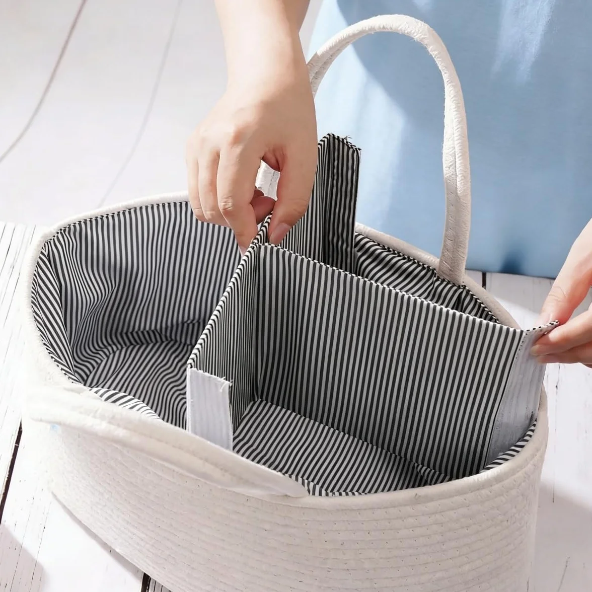 Cesto Regalo Personalizzato Per Baby Shower Con Nome, Cestino Portaoggetti Per La Cameretta In Corda Di Cotone Per Organizzare Pannolini, Salviette E Articoli Essenziali Per Neonati(Beige)