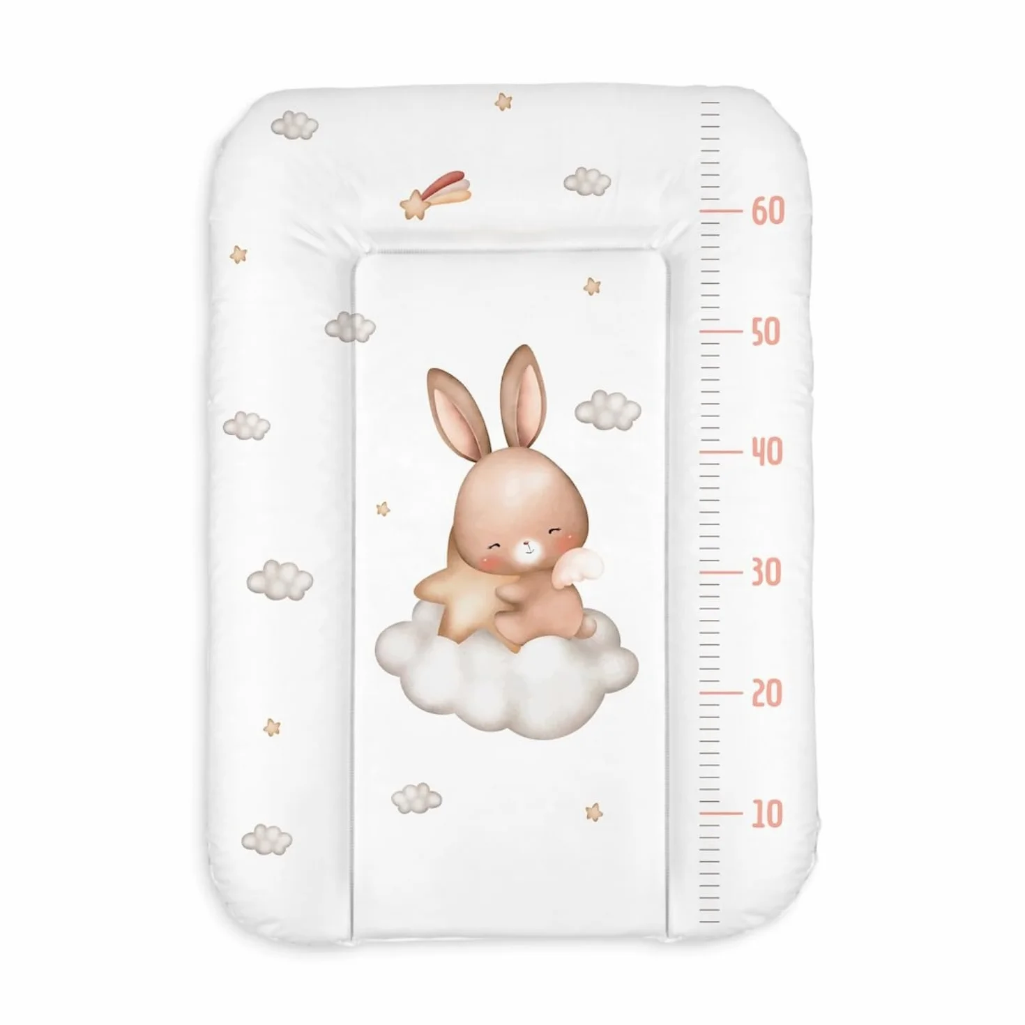 Materassino fasciatoio 50x70 cm, bianco con coniglio – impermeabile e lavabile, morbido per neonati – cuscino fasciatoio per cassettiera – materassino cambio pannolino, facile da pulire