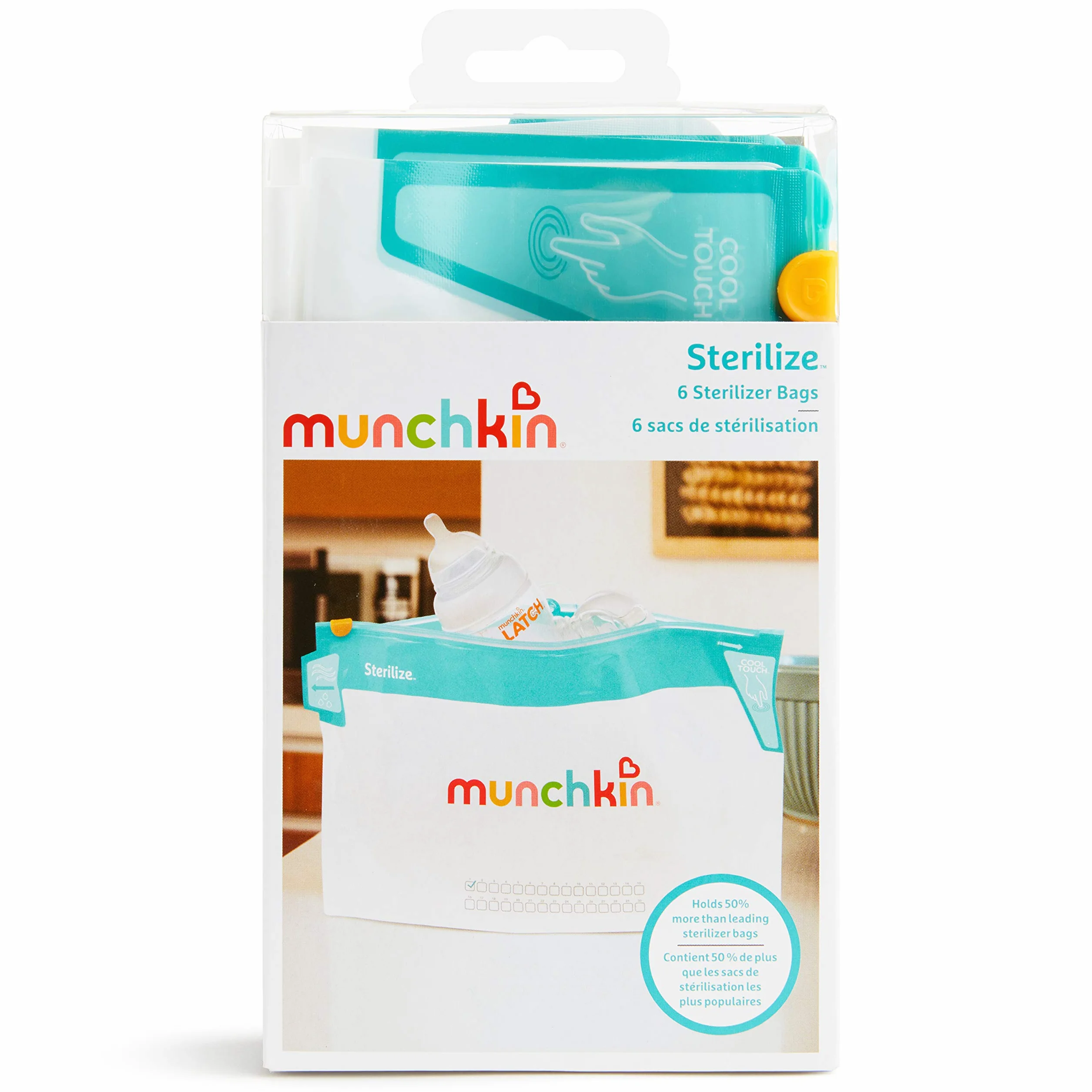 Munchkin Cool Touch Microwave Steriliser Bags | Baby Bottle Teat & Dummy Steriliser | 6 Reusable Baby Steriliser Bags | Cold Water Steriliser & Sterilising Unit Alternative | Mini Travel Steriliser