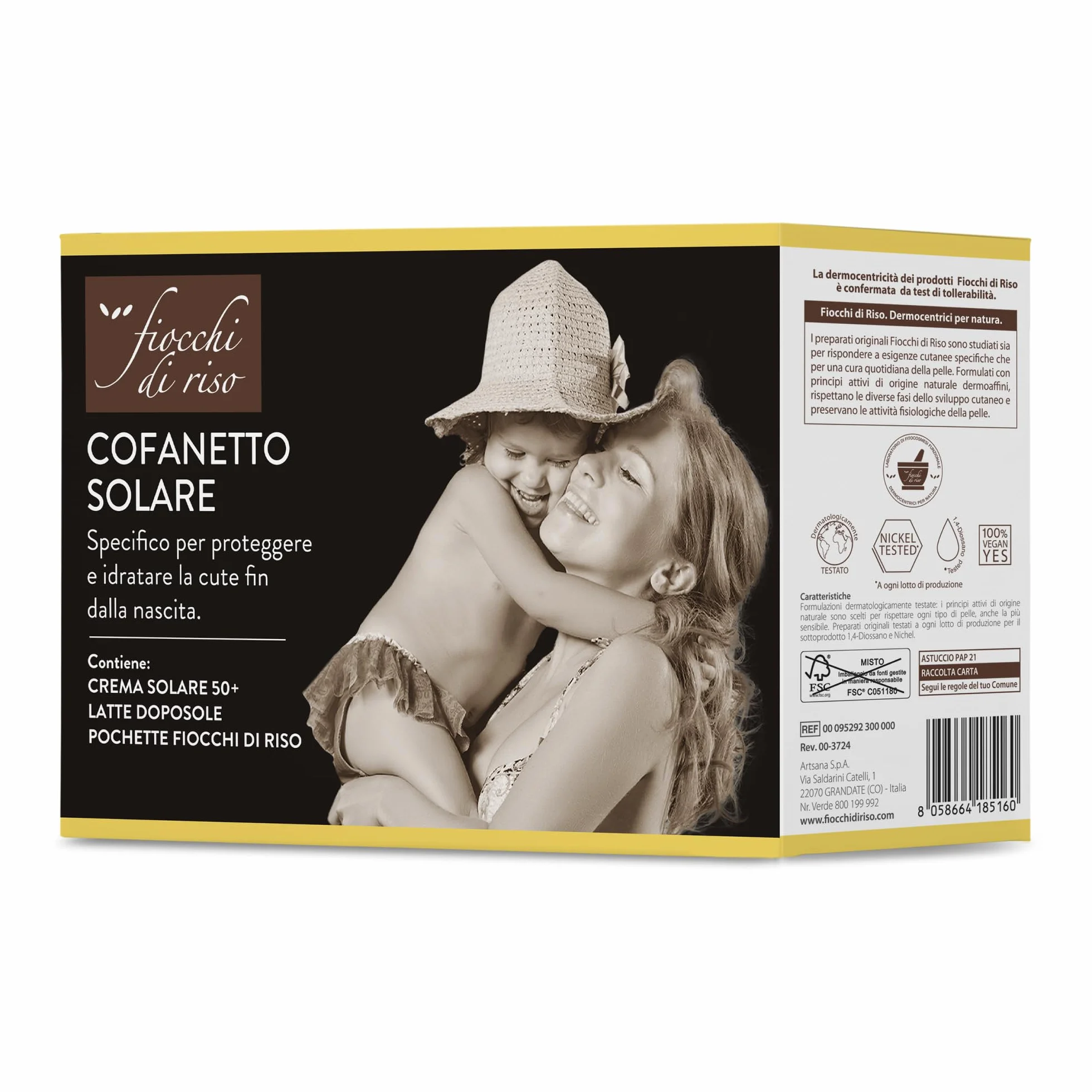 Fiocchi di Riso - COFANETTO SOLARE - Kit specifico per proteggere dal sole e idratare la cute fin dalla nascita, con pochette. - IDEE REGALO