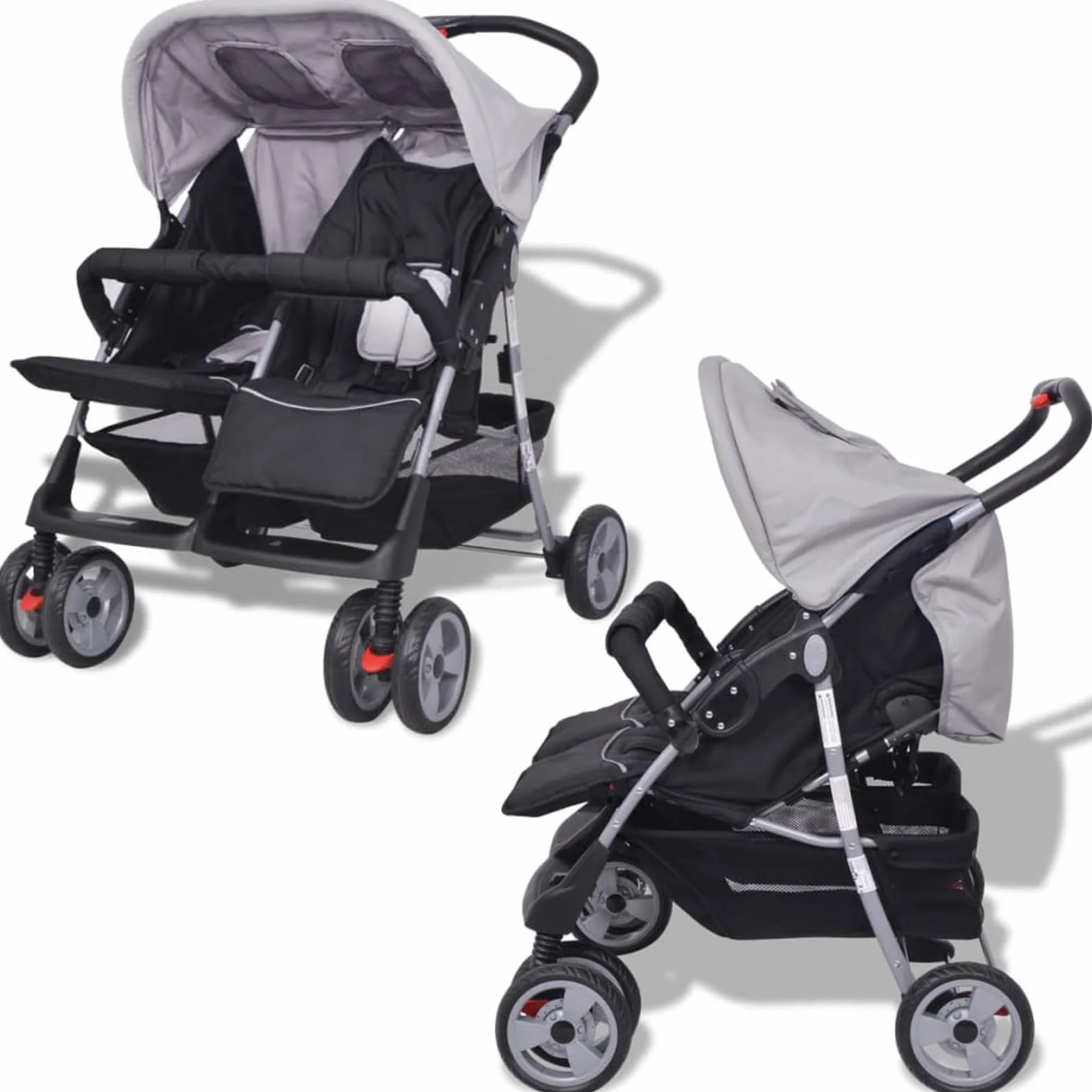 LAPOOH Passeggino Gemellare in Acciaio Grigio e Nero,Bebè e Bimbi,Trasporto Bebè,Passeggini(SPU:10110)