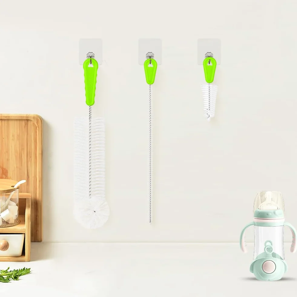 Vicloon 3Pcs Set di spazzole per biberon, Spazzola multiuso spazzola per borraccia spazzola per cannuccia cannucce per la pulizia di bottiglie d'acqua, tazze di vetro e thermos (verde)