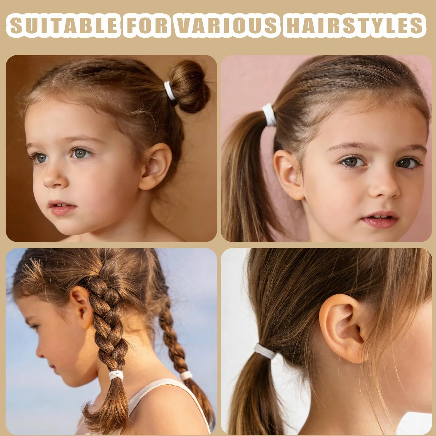 300 Pezzi Elastici per Capelli Bambini, Piccoli Elastici per Code 20mm, Legacci per Capelli Neonati e Ragazze (Bianco)