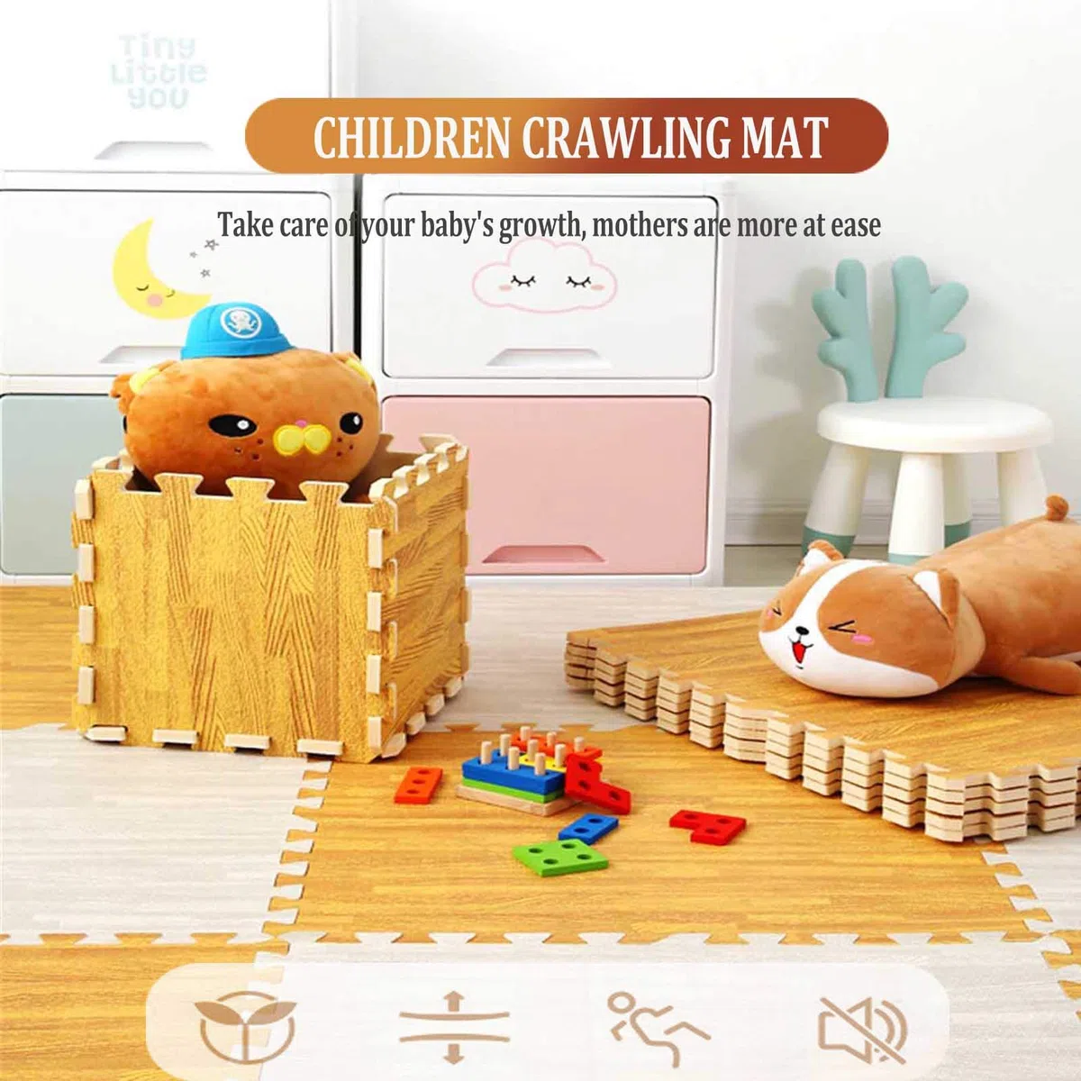 Tappetino da Gioco per Bambini, Tappetini da Gioco per Bambini in Morbida Schiuma Eva - Protezione del Pavimento, per Sala Giochi Yoga per Esercizi in Garage,White+Dark Brown+Khaki,10