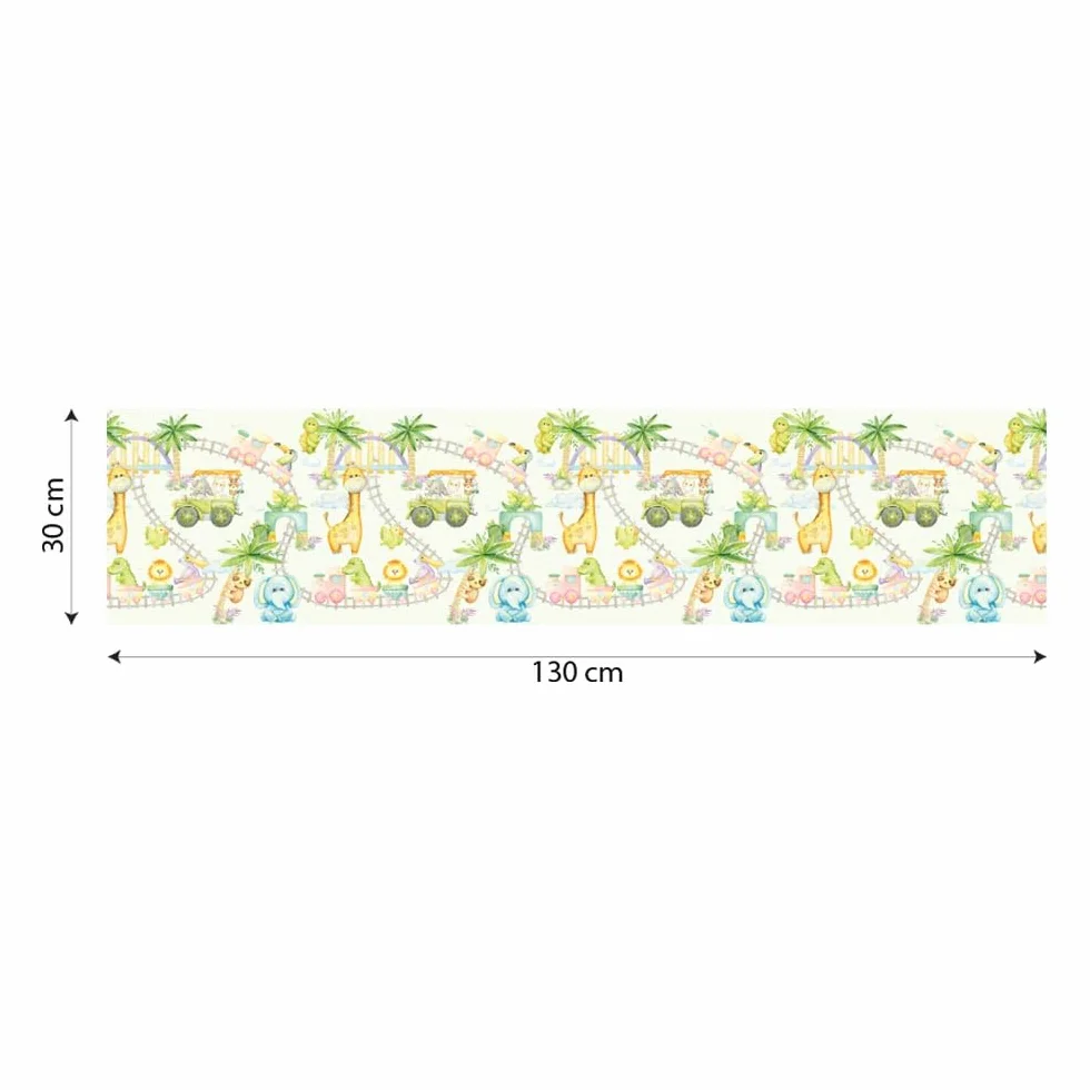 kina - SM0054 Adesivi Murali Fasce per Camerette Bambini - Grafica Trenino dello zoo Greche Protezione e Decorazione Pareti Rivestimento Mobili Tavoli e Armadi 30x130 cm