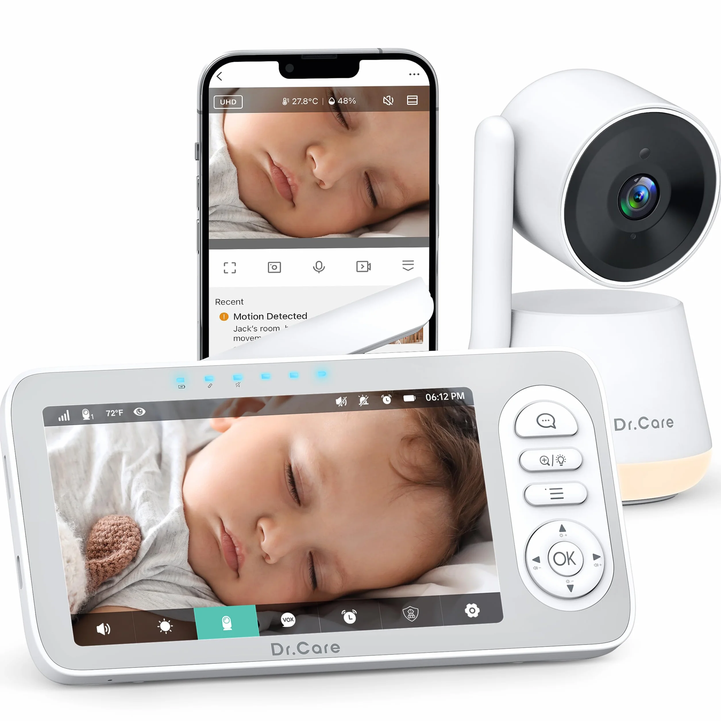 Dr.Care LumiView Plus Baby Monitor WiFi 5.5" – Telecamera 2K, Modalità Privacy, Batteria 5000mAh, Luce RGB, Allarme Pianto, Visione Notturna HD
