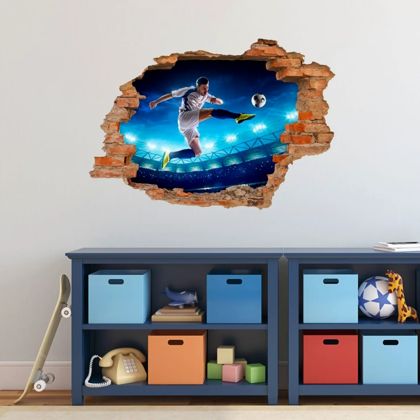 nikima 032 - Adesivo da parete per cameretta bambini, motivo: calciatore - foro nella parete - in 6 misure - Fantastici adesivi e adesivi per la cameretta dei bambini - dimensioni 1250 x 870 mm