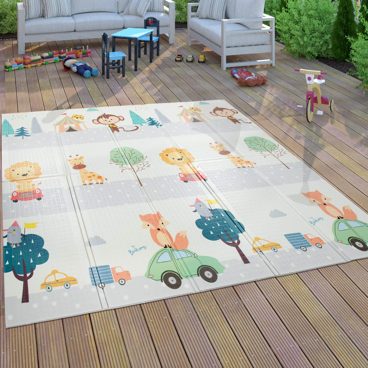 Paco Home Tappeto Gioco Bambini Gattonare Bebè Pieghevole Lavabile Reversibile Animale, Dimensione:150x200 cm, Colore:Multicolore