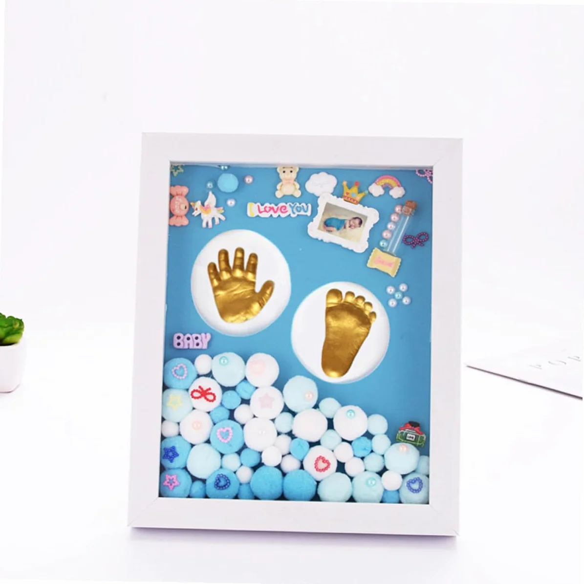 Kit Impronte Bimbi Oro Cornice Foto in Acrilico per Ricordi Nascita Neonata, Decorazione da Parete per Battesimo e Regalo Primo Compleanno